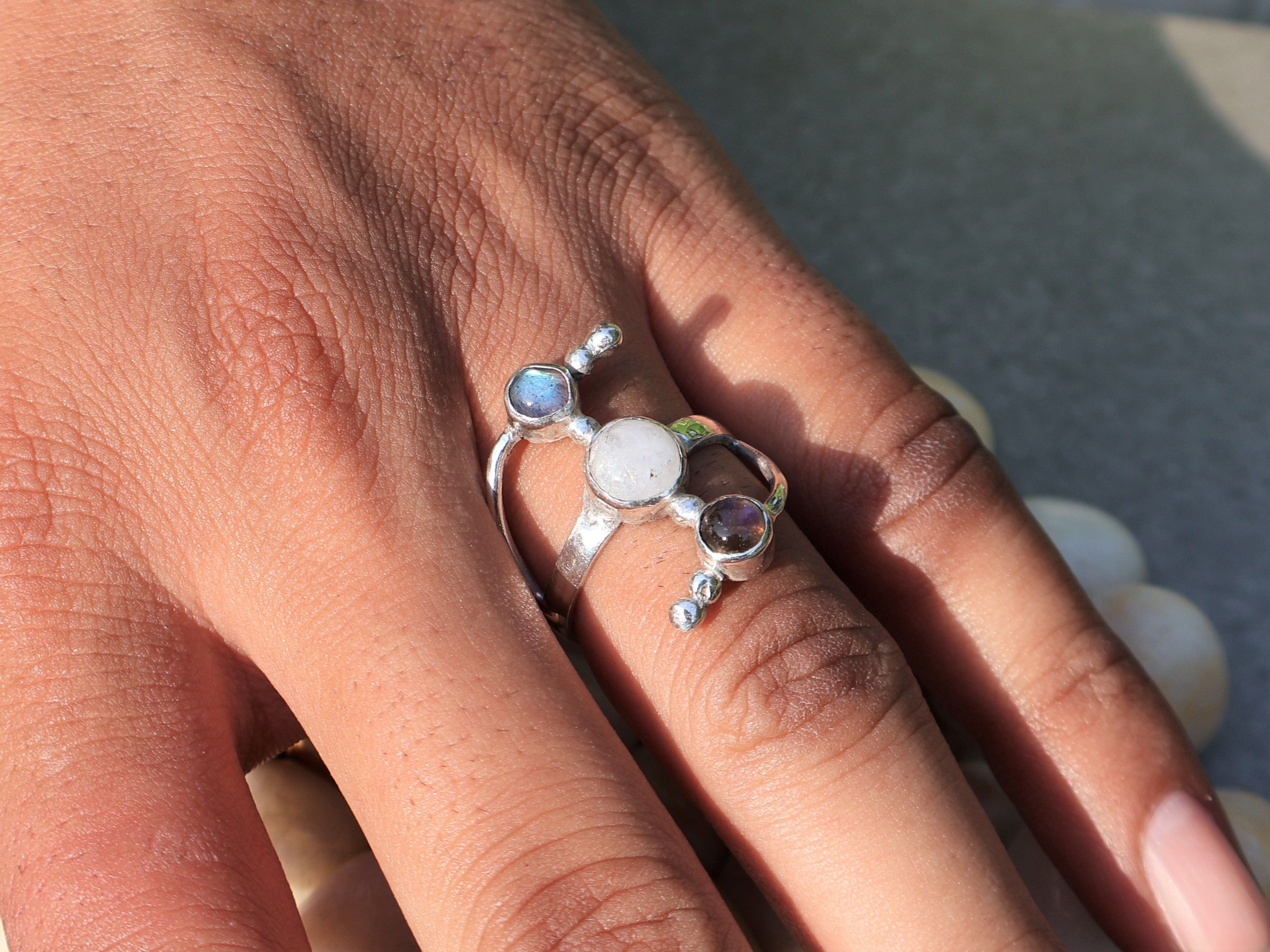 Handmade Moonstone Labradorite Ring, Sterling Silver Handmade Ring, Size ONE SIZE - 7 Thumbnail