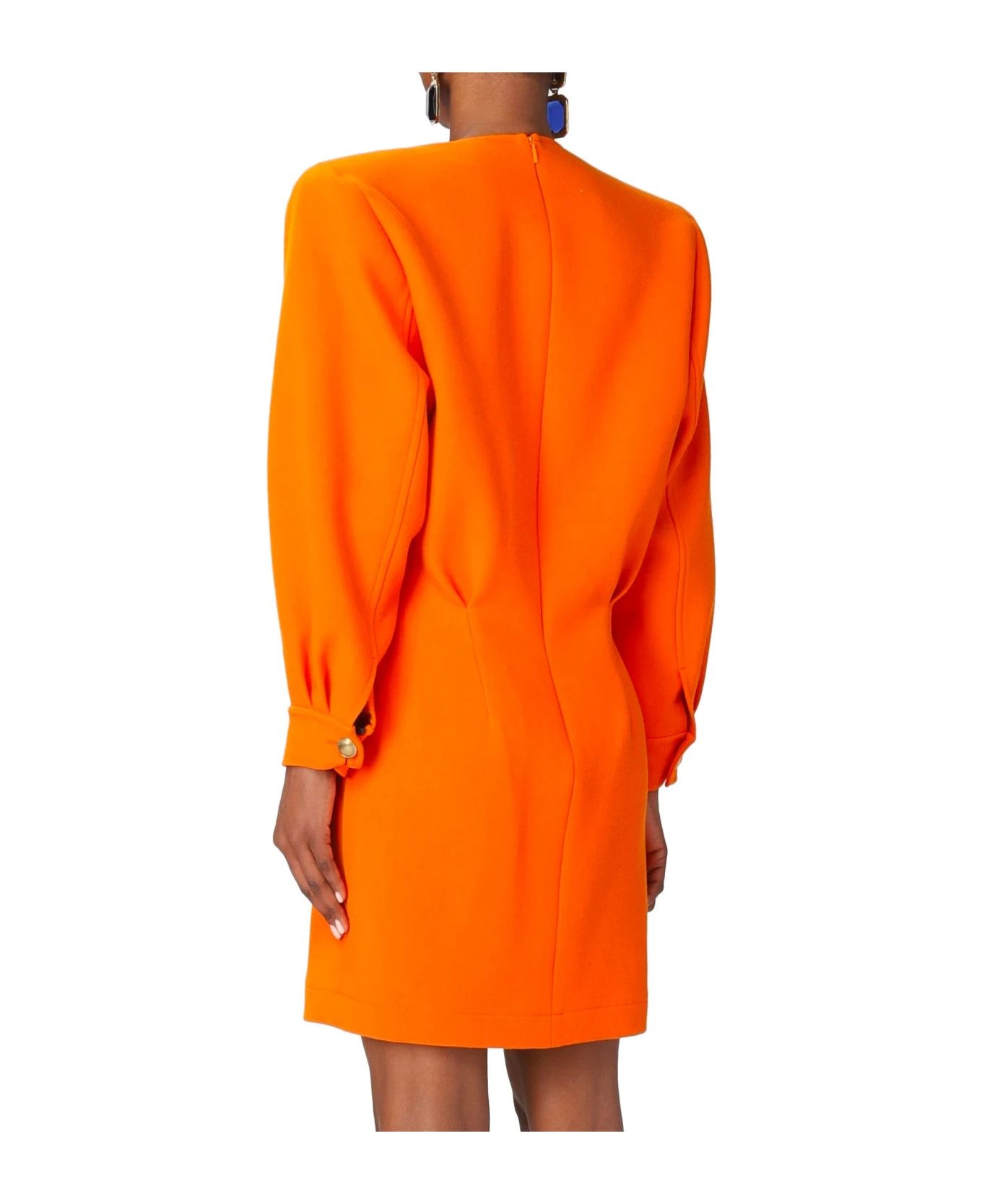 Saint Laurent Paris o1bcso1str1125 V-Neck Dress In Floral Crepe in Orange Size S / US 4 / IT 40 - 3 Thumbnail