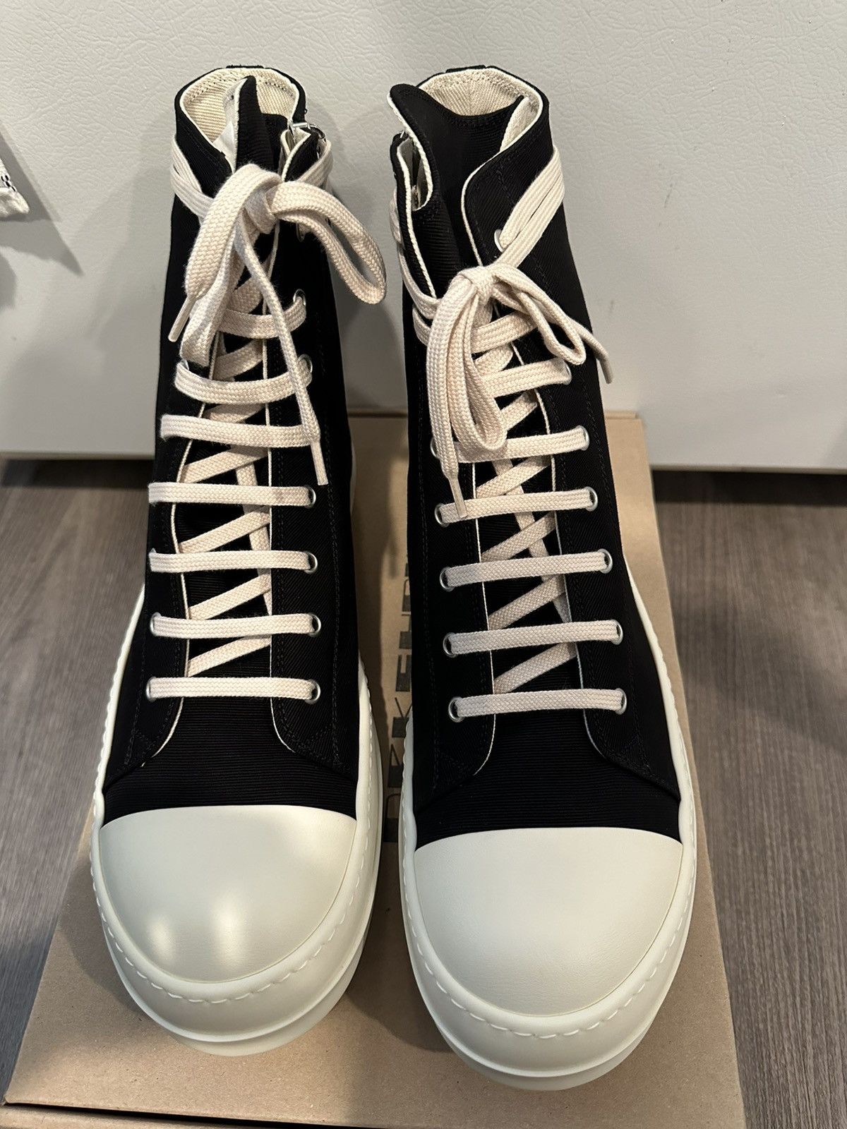 Pre-owned Rick Owens Drkshdw Pentagram Ramones High Black Milk Size 44 Shoes