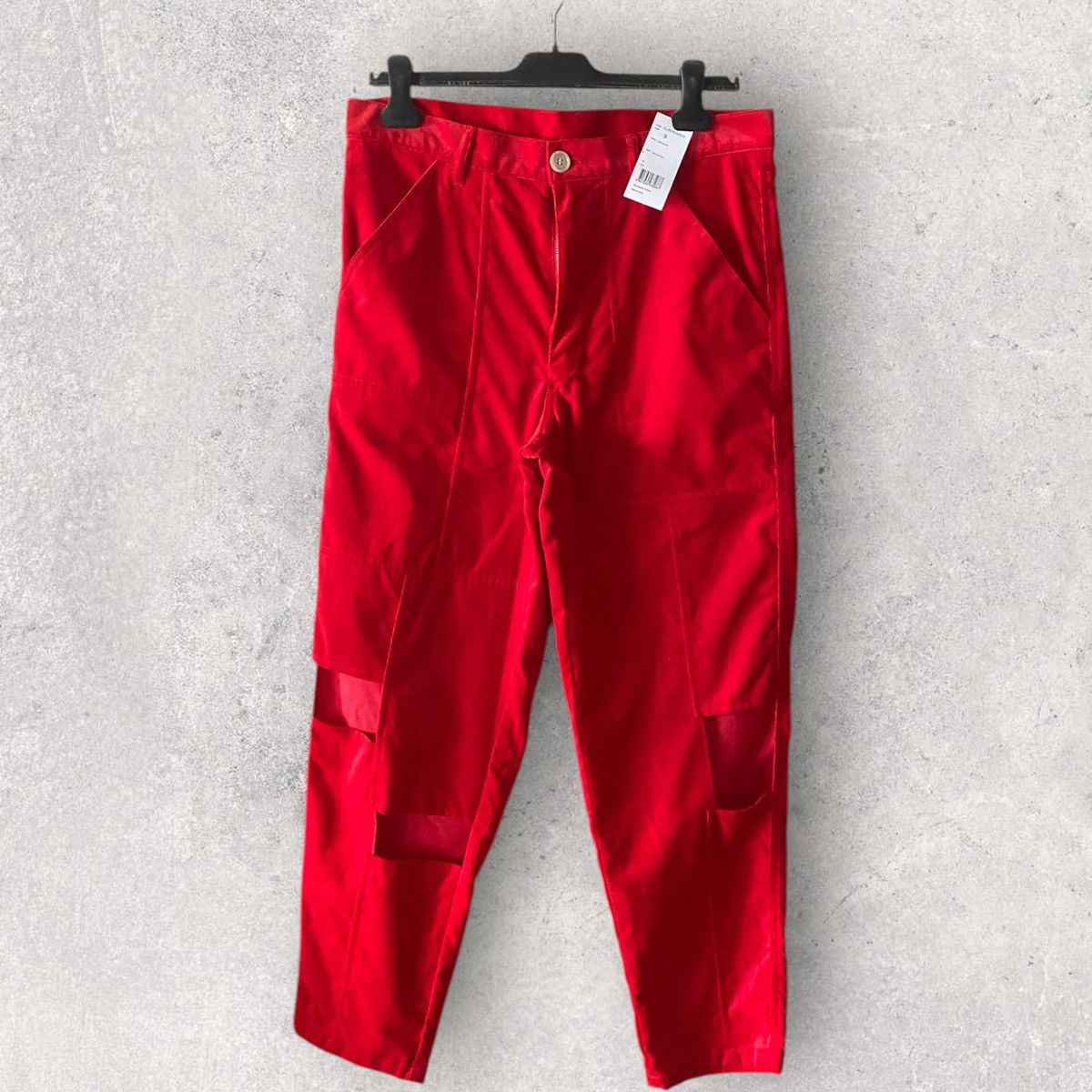 Comme des Garcons × Comme des Garcons SHIRT NWT Fall 2023 Red Velour Cut Off Patch Work Pants Size US 34 / EU 50 - 2 Thumbnail