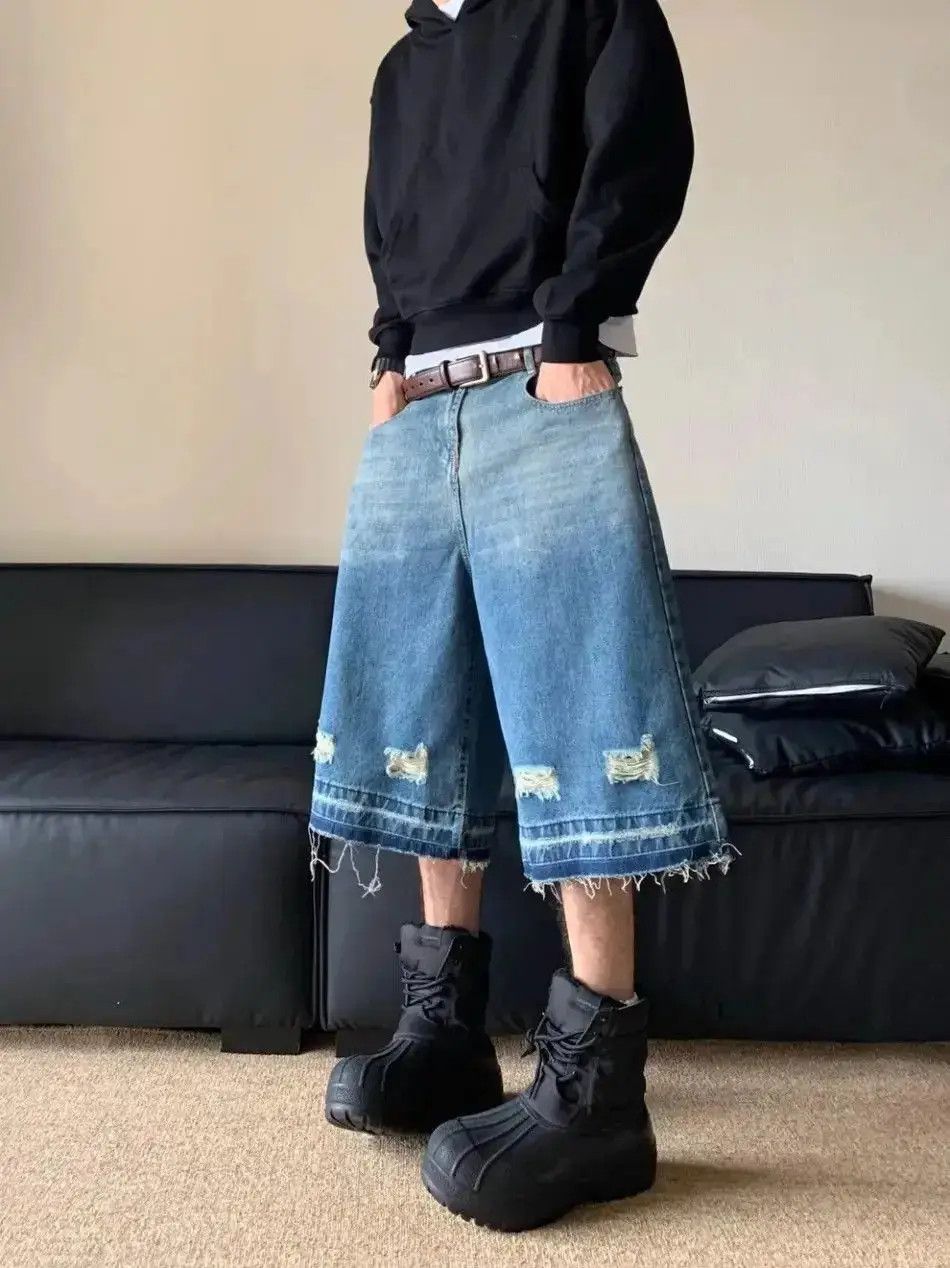 Japanese Brand Blue Ripped Hole Washed Jorts Dirty Shorts Size US 30 / EU 46 - 2 Thumbnail