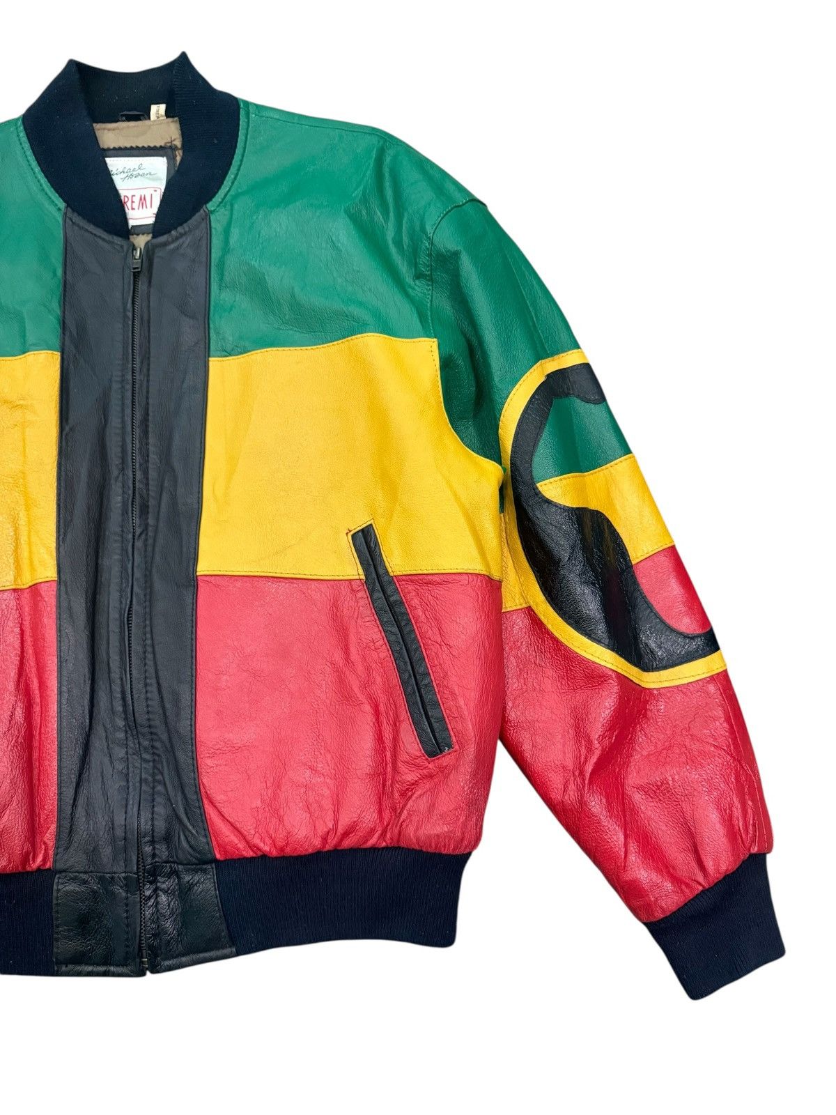Michael Hoban RARE VINTAGE MICHAEL HOBAN RASTA LEATHER BOMBERS JACKET Size US M / EU 48-50 / 2 - 6 Thumbnail