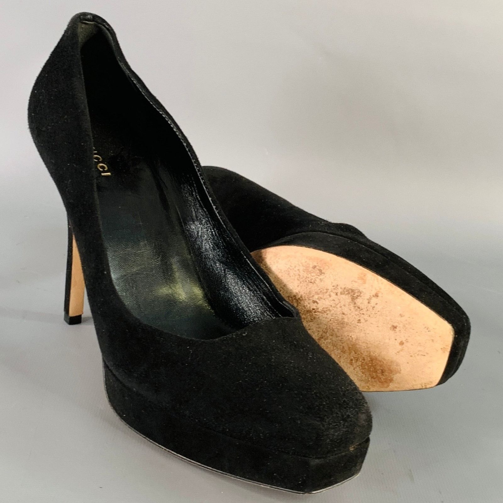 Gucci GUCCI Size 10 Black Suede Stiletto Platform Heels Pumps Size US 10 / IT 40 - 5 Thumbnail