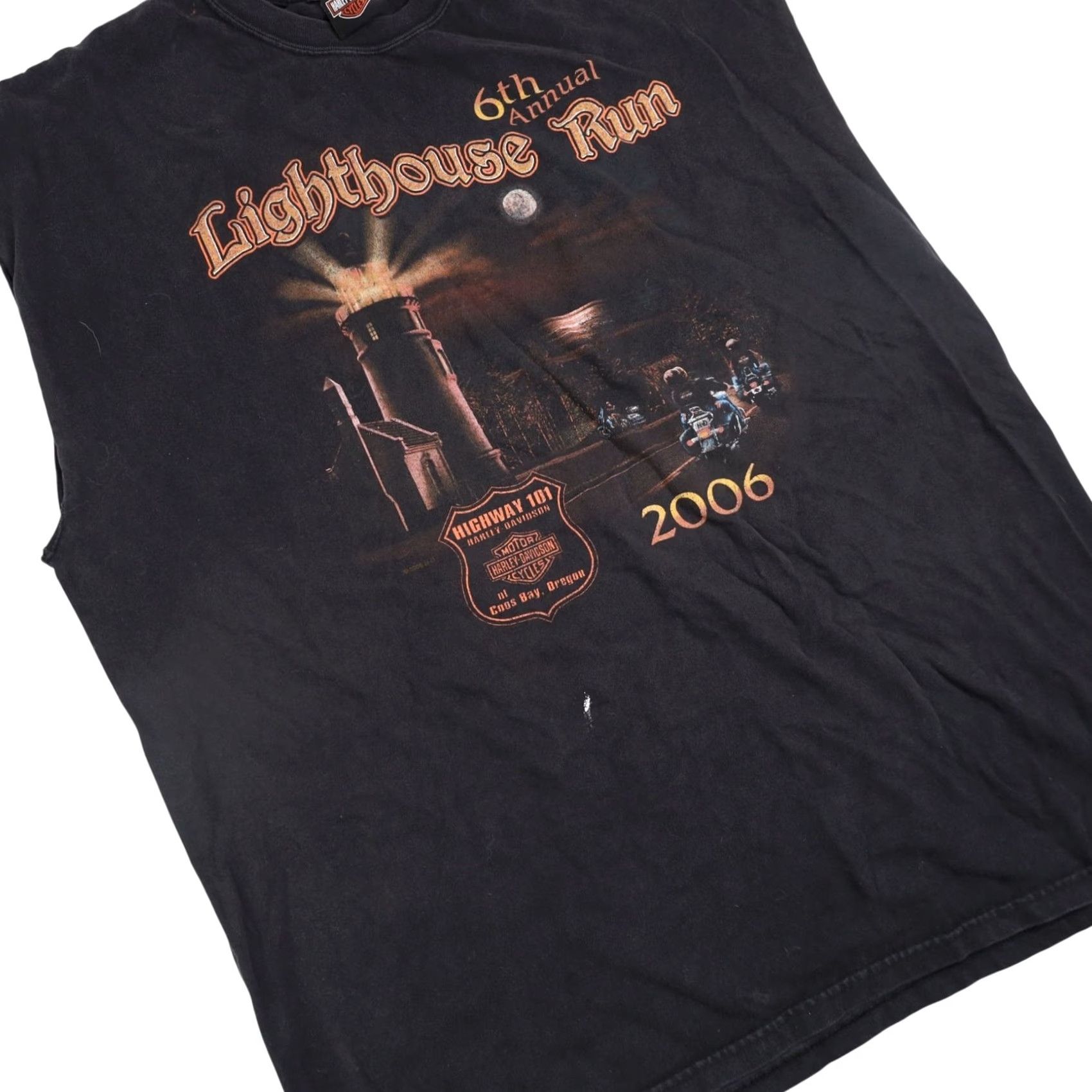 Harley Davidson VINTAGE Harley Davidson 6th Annual Lighthouse Run Graphic Muscle T XL Black Mens TXL? Size US XL / EU 56 / 4 - 4 Thumbnail