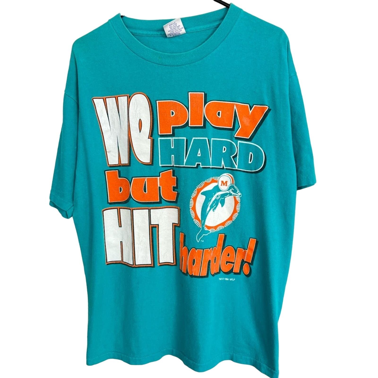 Vintage Vintage 90s Miami Dolphins PLAY HARD HIT HARDER Made In USA Size US M / EU 48-50 / 2 - 1 Thumbnail