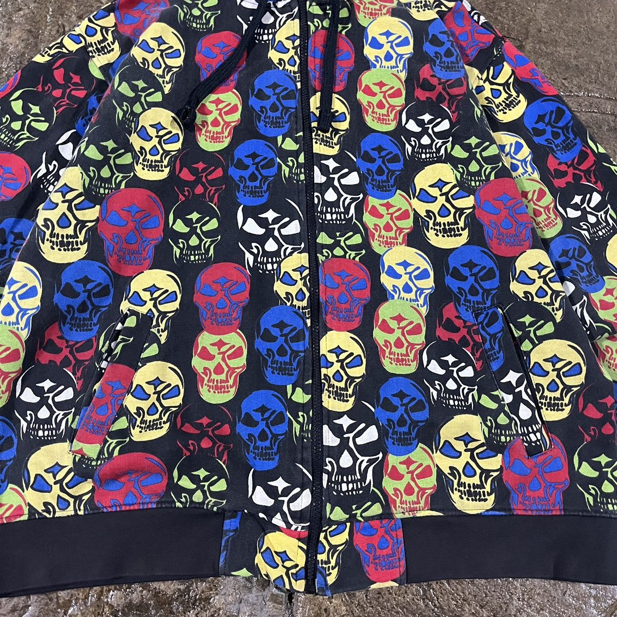Affliction × JNCO × Vintage CRAZY Y2K SKULL ALL OVER PRINT ZIP-UP HOODIE GRUNGE GOTH Size US XL / EU 56 / 4 - 4 Thumbnail