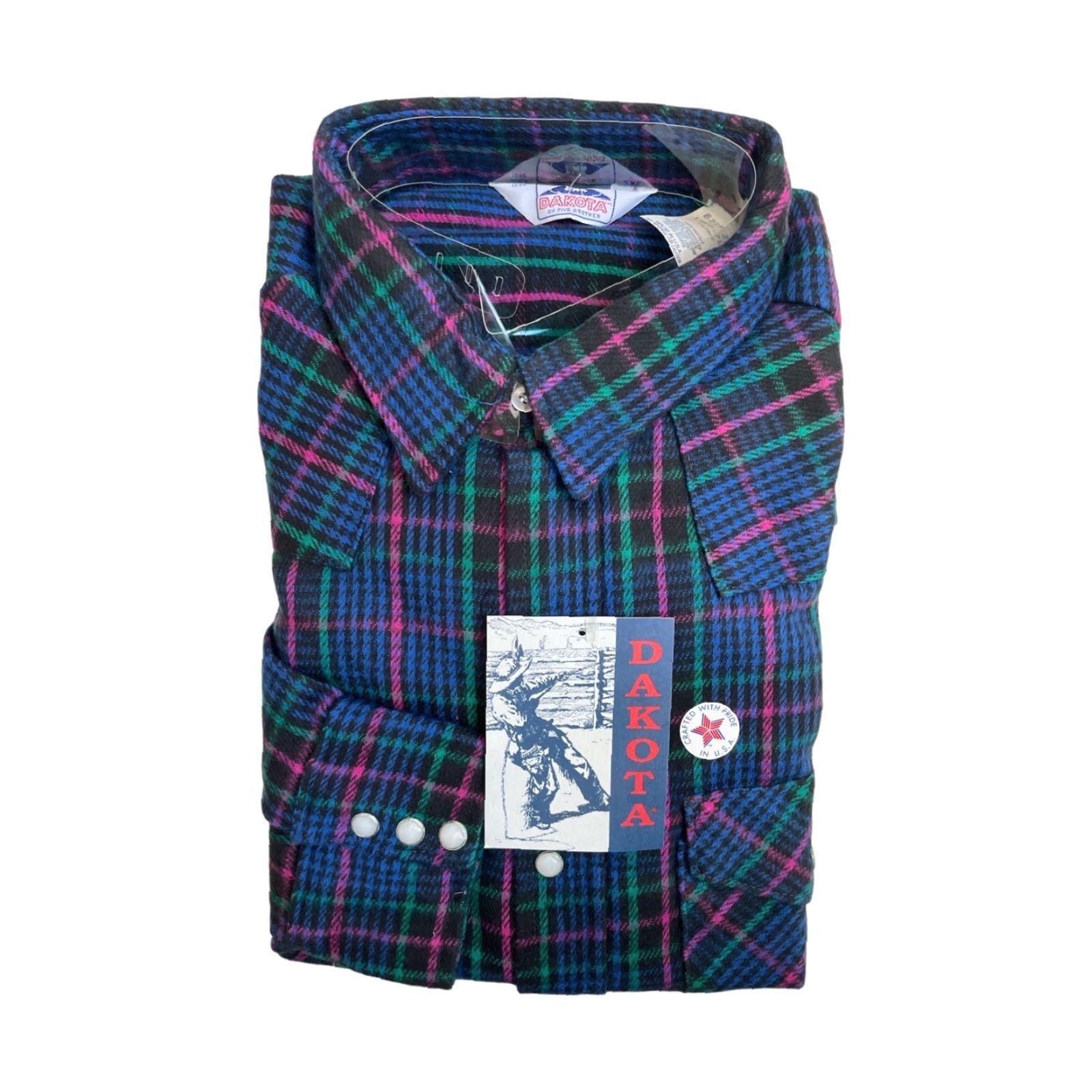 Vintage VINTAGE Five Brother Dakota heavyweight flannel shirt Mens 2XL Blue Plaid Heavyweight Cotton Pearlized snaps 80s NOS NWT Size US XXL / EU 58 / 5 - 2 Thumbnail