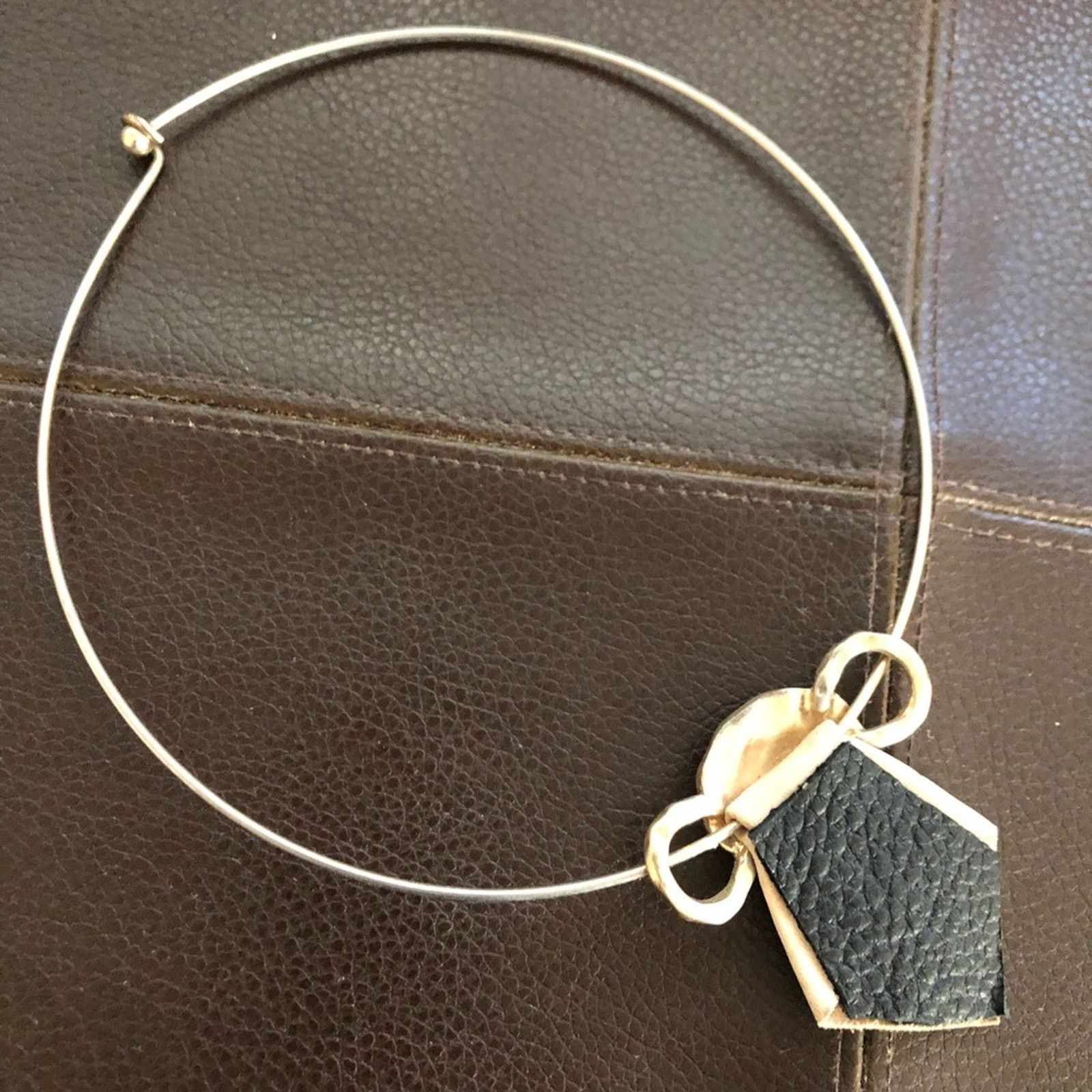 Handmade Handcrafted medieval look genuine leather gold choker Size ONE SIZE - 3 Thumbnail