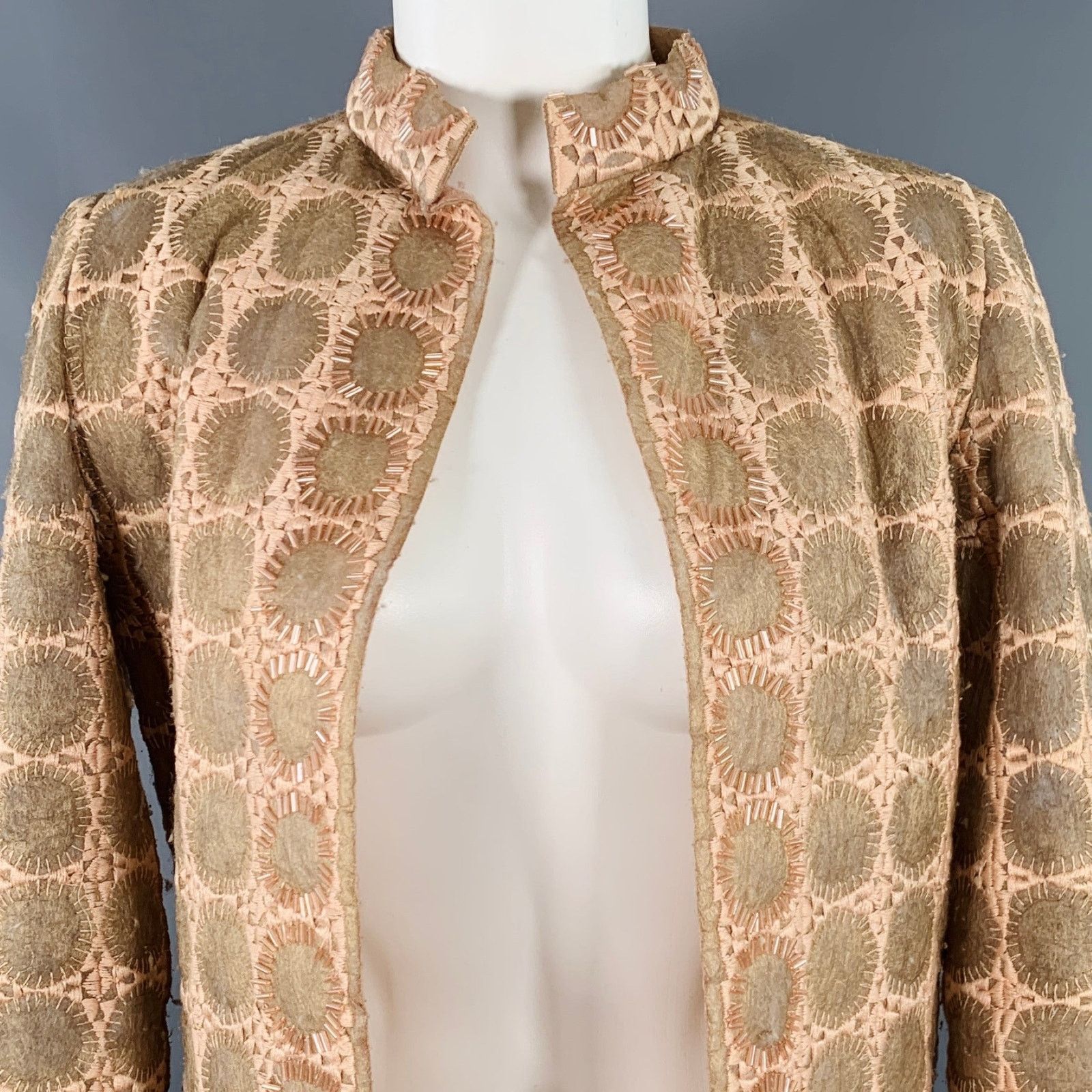 Mila Schon MILA SCHON Size 6 Beige Tan Polyester Circles Beaded Coat Size M / US 6-8 / IT 42-44 - 2 Thumbnail