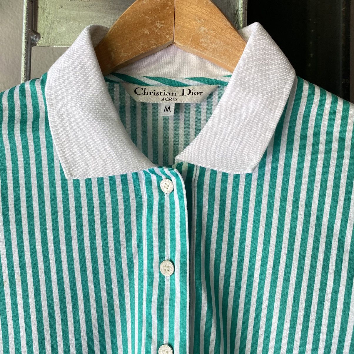 Dior Christian Dior Green & White Striped Polo Shirt Size M / US 6-8 / IT 42-44 - 3 Thumbnail