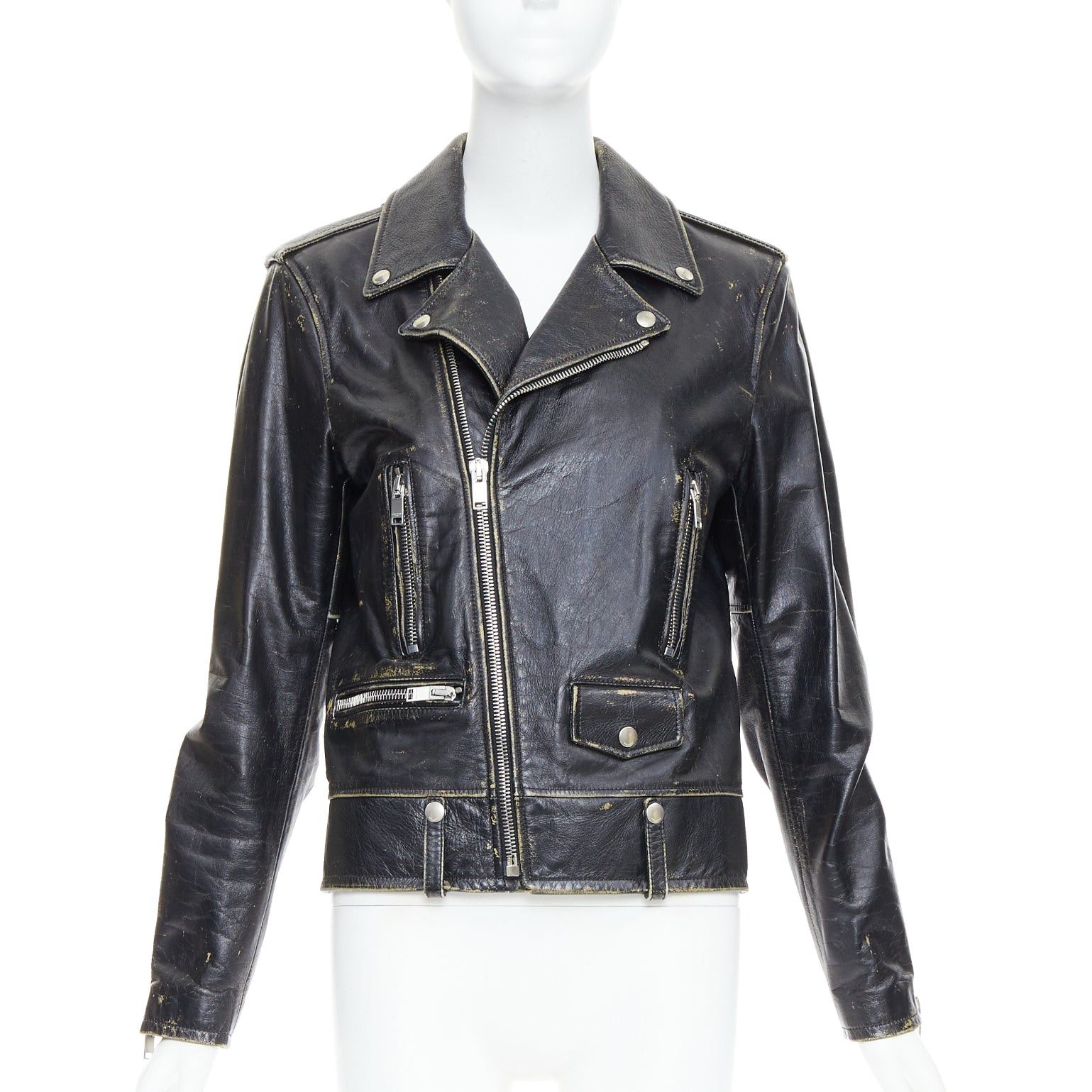 Saint Laurent Paris SAINT LAURENT 2015 black calfskin distressed classic biker jacket FR46 S Size US S / EU 44-46 / 1 - 1 Thumbnail