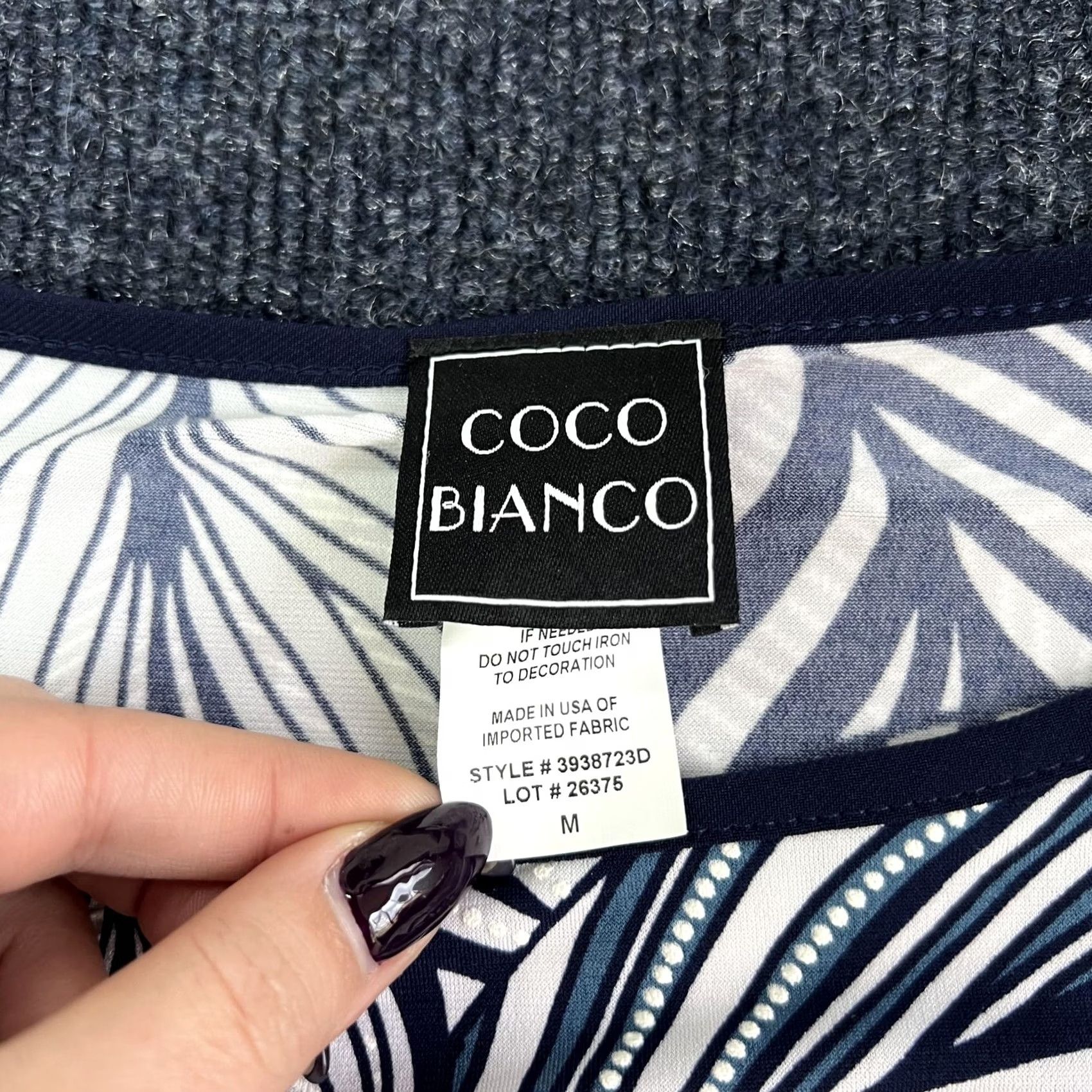 Vintage Coco Bianco Blouse Womens Medium Blue Tropical Leaf Print Bell Sleeve Tunic Top Size M / US 6-8 / IT 42-44 - 5 Thumbnail