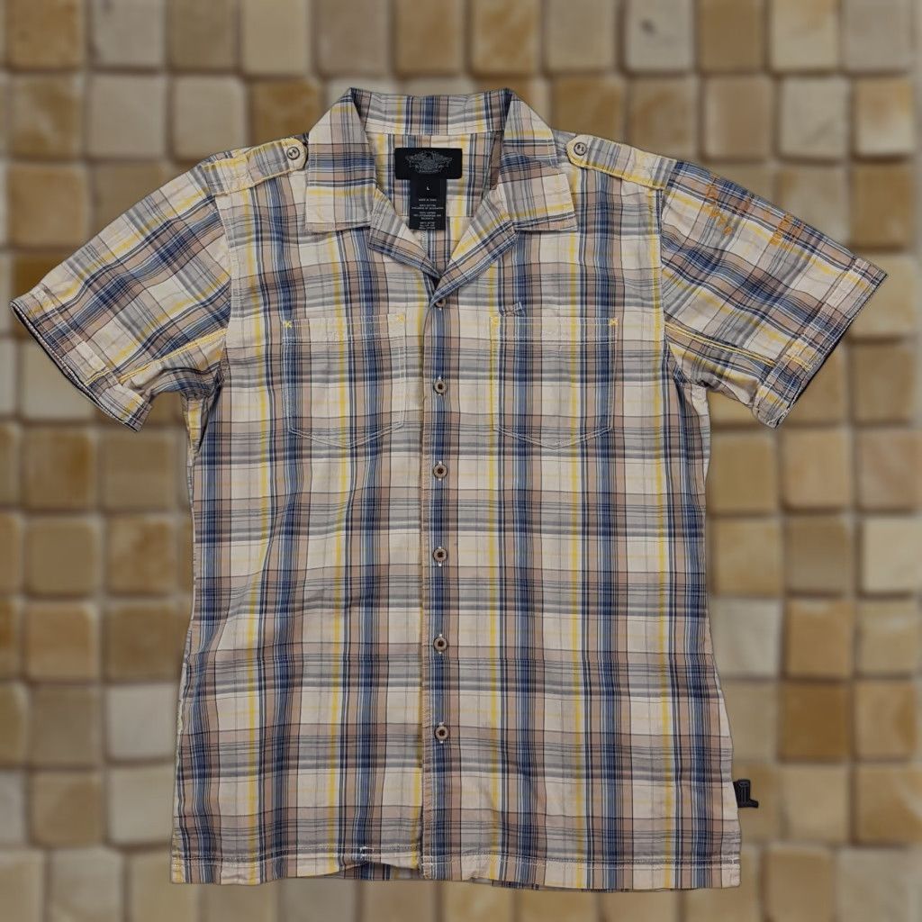 Harley Davidson Harley-Davidson Plaid Collared Mens L Motorcycle Button-Up Retro Dress Shirt Size 42R - 1 Thumbnail