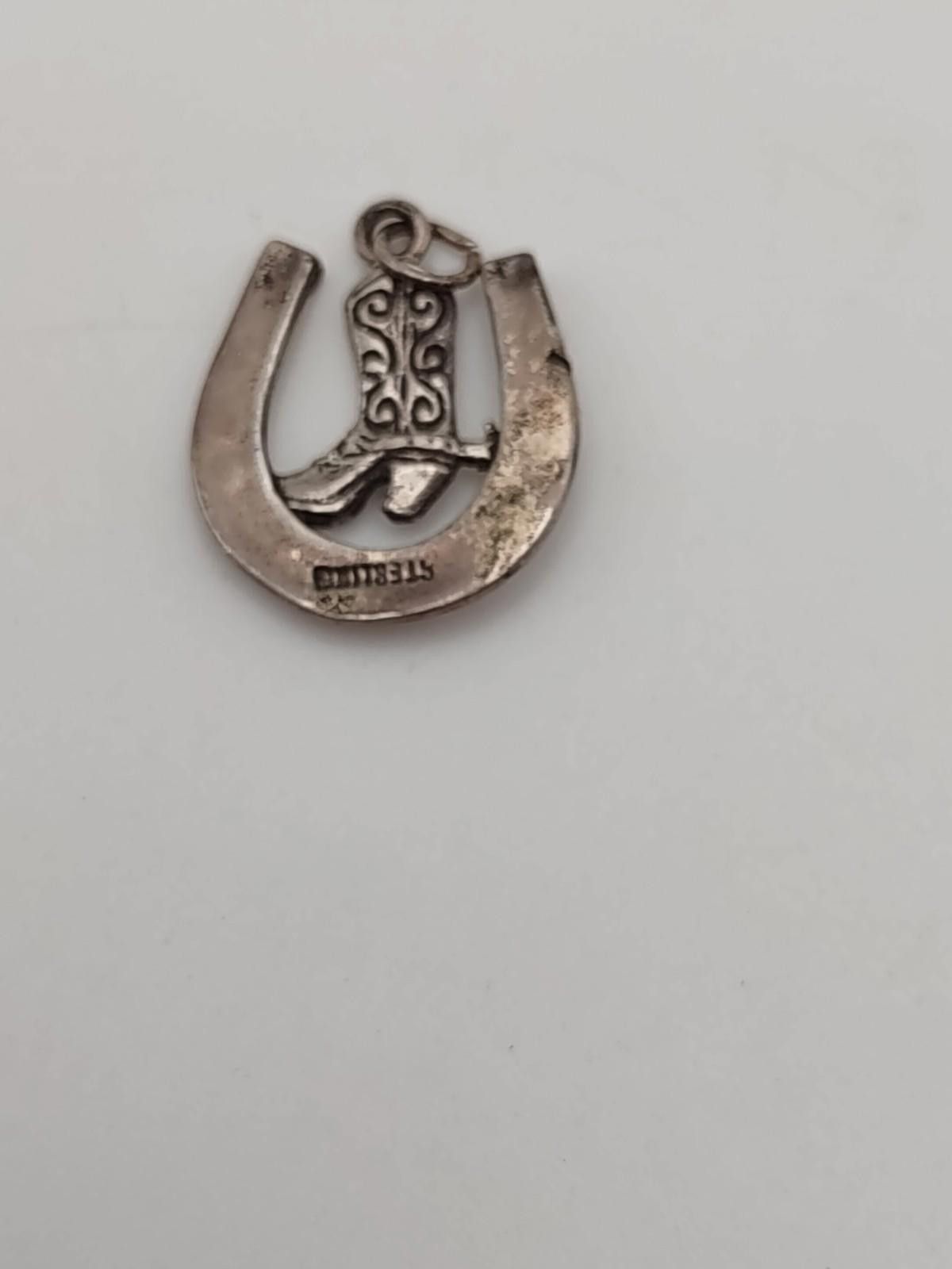 The Unbranded Brand Sterling Silver Western Horseshoe Cowboy Boot Charm 925 Size ONE SIZE - 2 Thumbnail