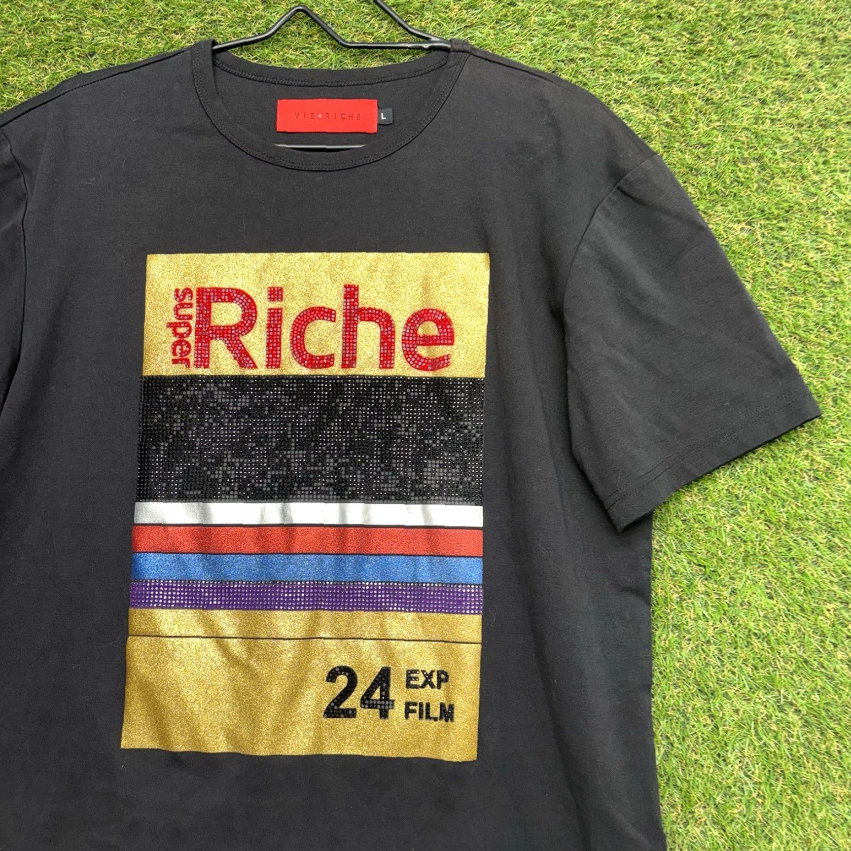 Vintage Vie+Riche Shirt Mens Large Black Gemstone Graphic Print Cotton Streetwear y2k Size US L / EU 52-54 / 3 - 3 Thumbnail