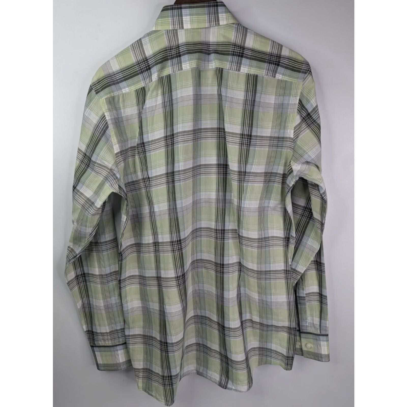 Hugo Boss HUGO BOSS Dress Shirt Slim Fit 16 Green Plaid 100% Cotton Italian Fabric Spread Collar Mens Shirt Size 42R - 4 Thumbnail