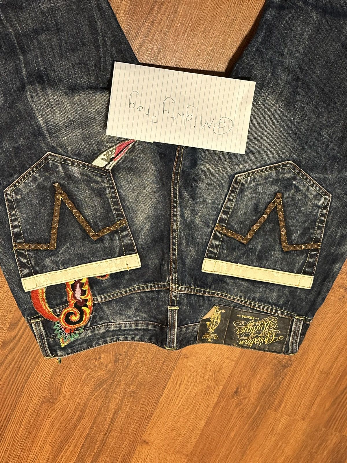 Christian Audigier × Ed Hardy × Vintage Christian Audiger Dagger Jeans Embroidered Size US 36 / EU 52 - 1 Thumbnail
