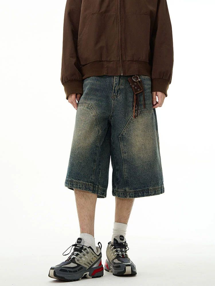 Vintage Retro men's straight distressed washed cargo denim shorts Size US 32 / EU 48 - 3 Thumbnail