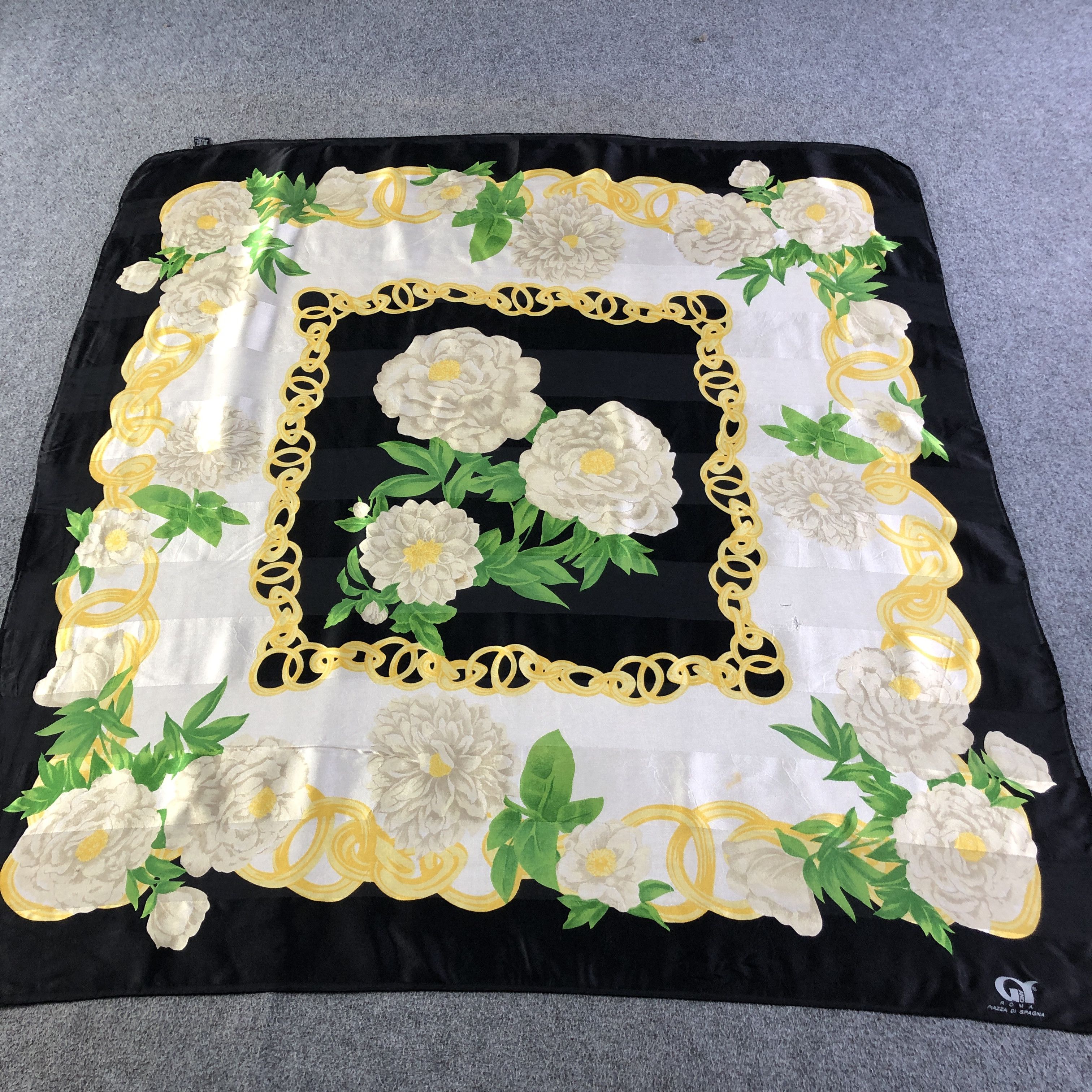Vintage Piazza Di Spagna Floral Hand Rolled Silk Scarf M1007 Size ONE SIZE - 2 Thumbnail