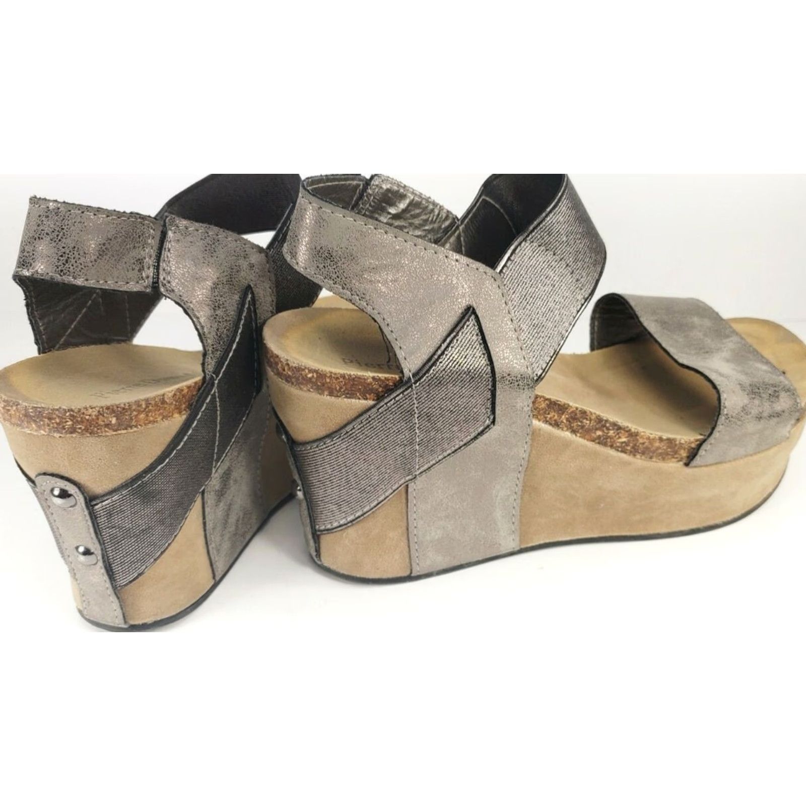 Vintage Pierre Dumas CHANTAL-2 Platform Wedge Sandals Women's Size 8 Pewter 22270 Size US 8 / IT 38 - 4 Thumbnail