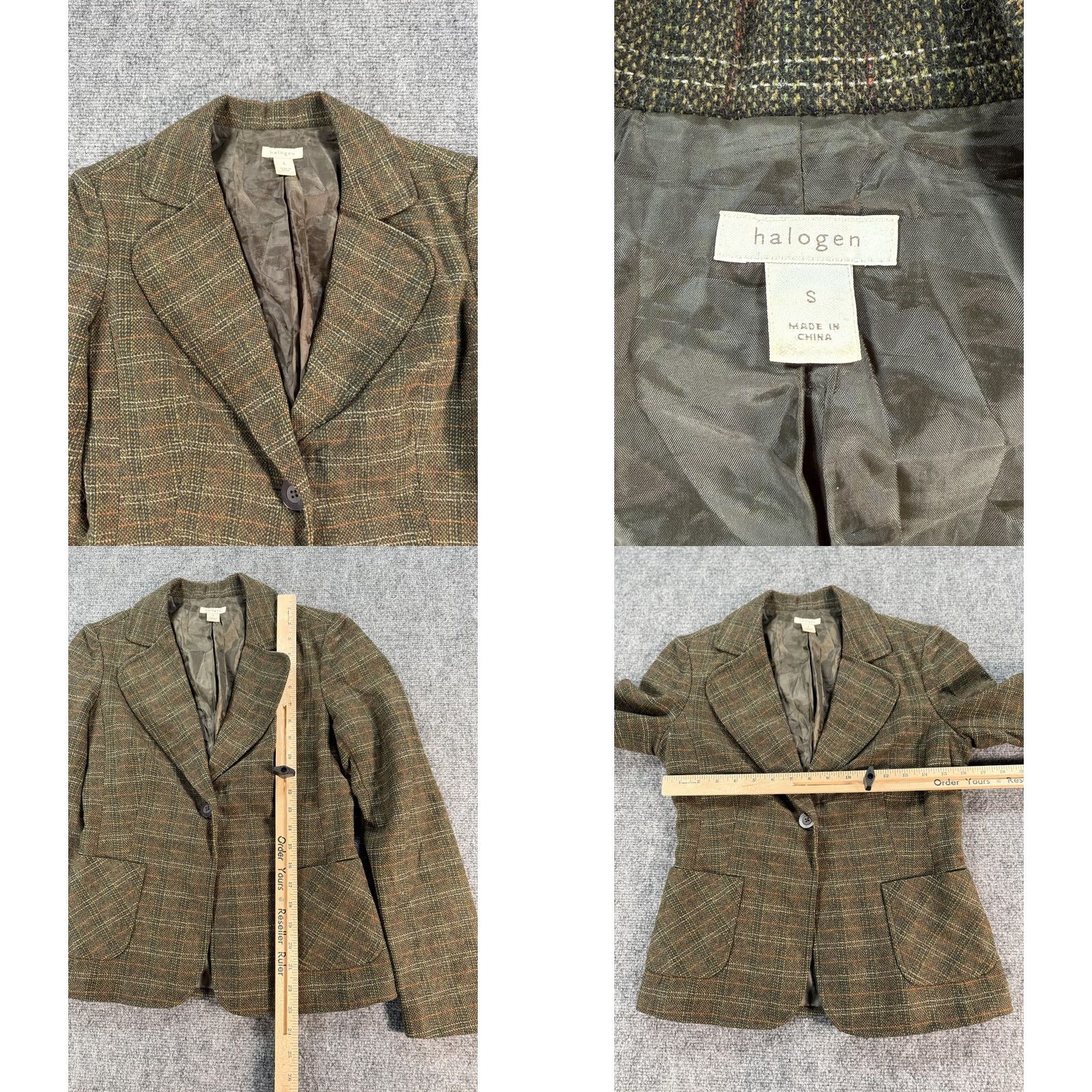Vintage Halogen Blazer Womens Small Brown Green Plaid Tweed Wool Look Jacket Lined Size S / US 4 / IT 40 - 8 Thumbnail