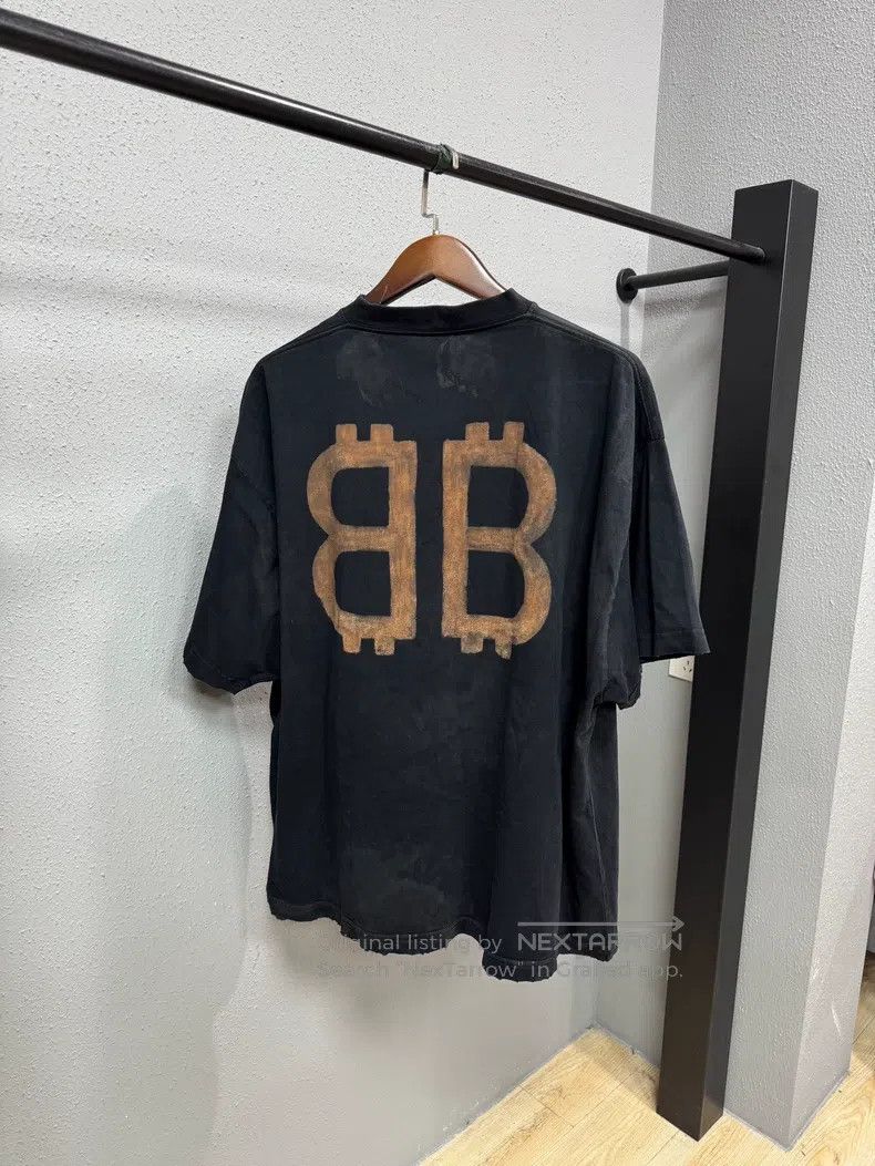Balenciaga Balenciaga Double B Mud Dyed Distressed Short Sleeve Size US XL / EU 56 / 4 - 2 Thumbnail