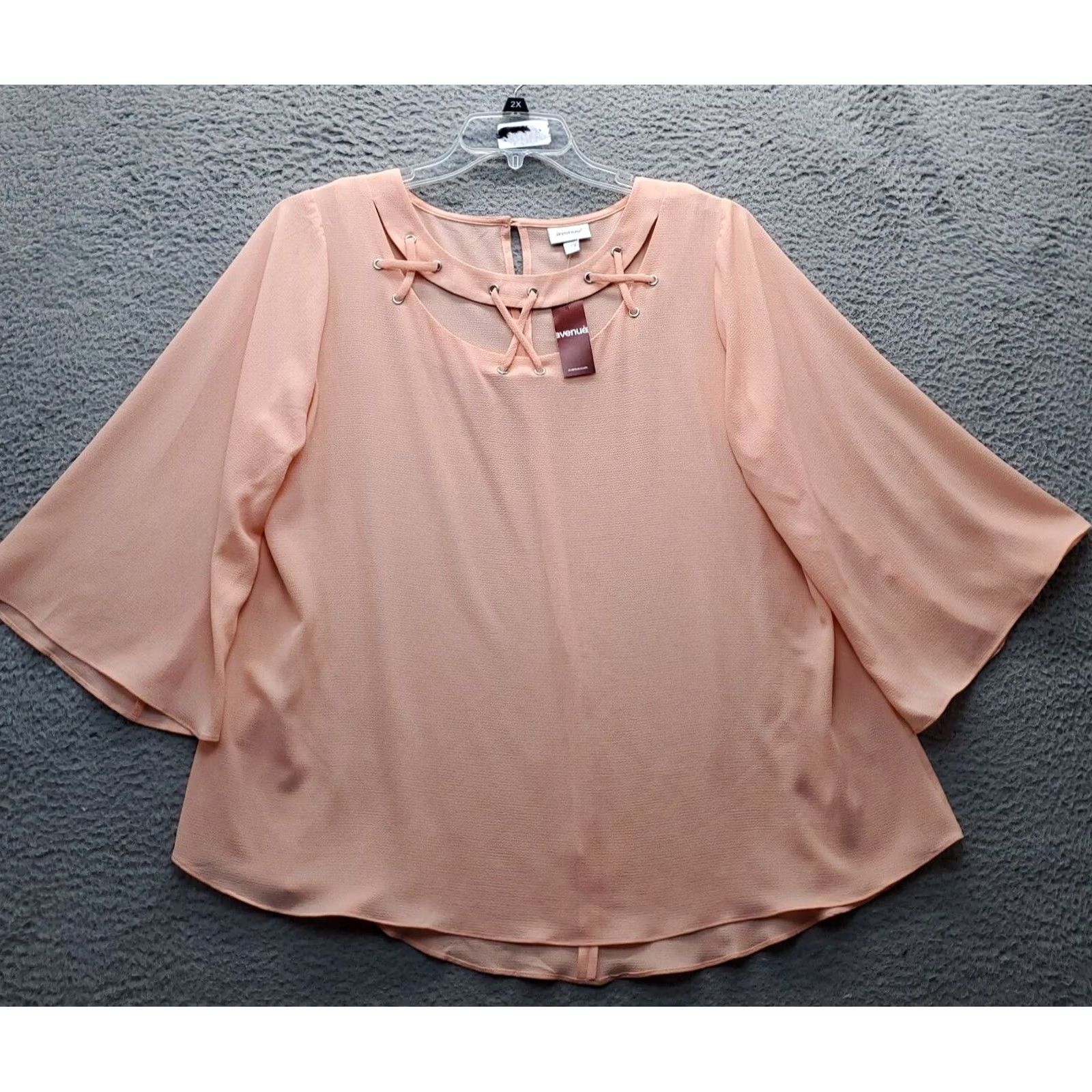 Avenue Avenue Womens Blouse Orange 14/16 Stretch Pullover Round Neck 3/4 Sleeve Lightweight Casual Shirt Size XL / US 12-14 / IT 48-50 - 2 Thumbnail