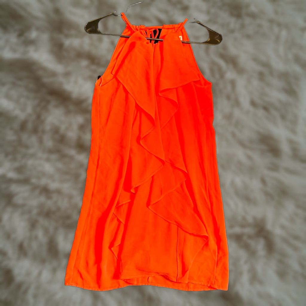 Double Zero Dress Mini Sleeveless Red Orange Small S Halter High Neck Zip  Tie - www.tallermariosv.com