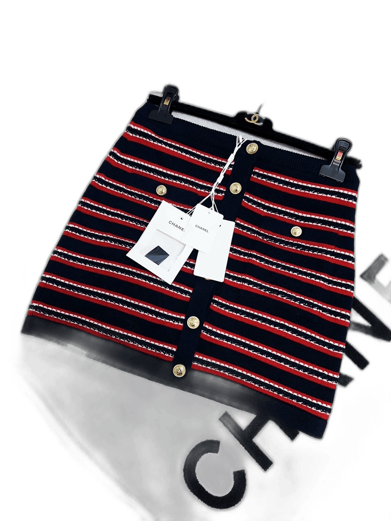 Chanel Chanel Red Blue Stripe Knit Skirt Size 28" / US 6 / IT 42 - 1 Thumbnail