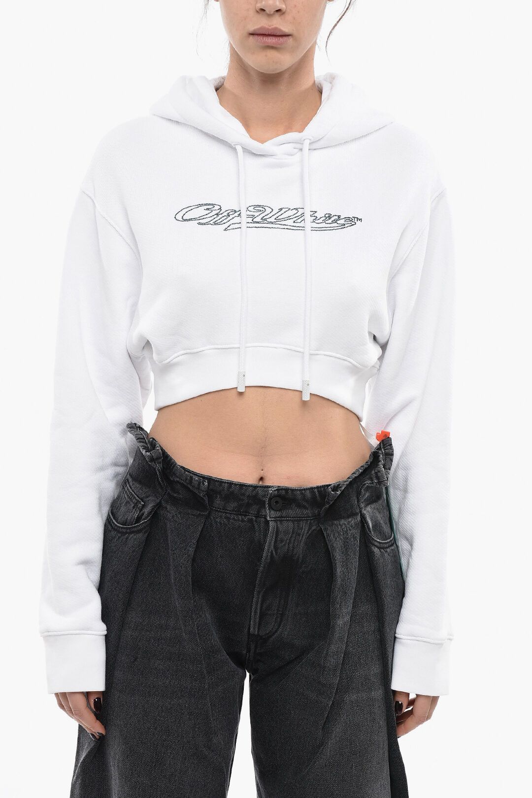 image of Off White Og1Mm0524 Brushed Cotton Bling Hoodie In White, Women's (Size Medium)