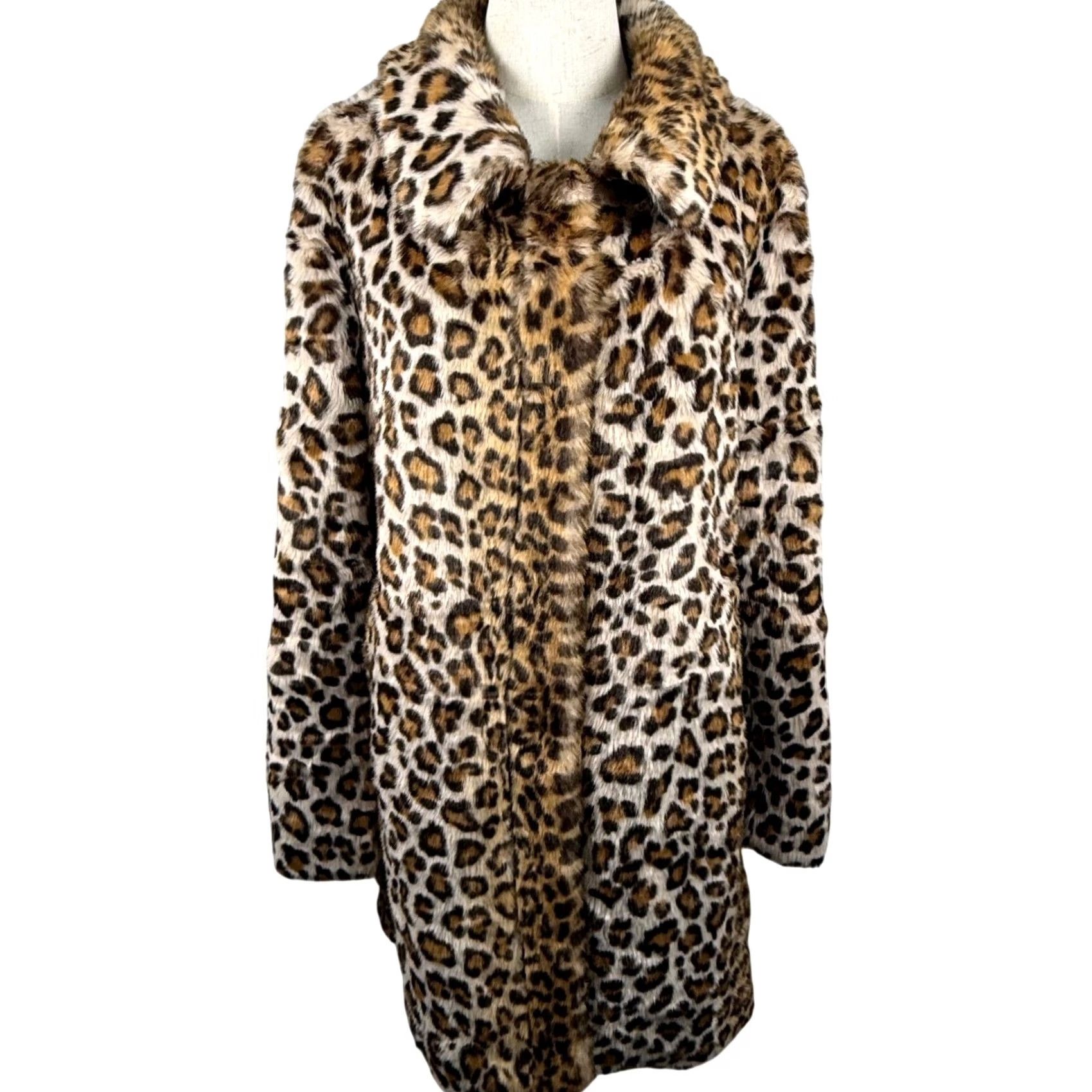 Vintage Bellivera Women XL Faux Fur Coat Leopard Print Snap Closure Overcoat Winter Size XL / US 12-14 / IT 48-50 - 2 Thumbnail
