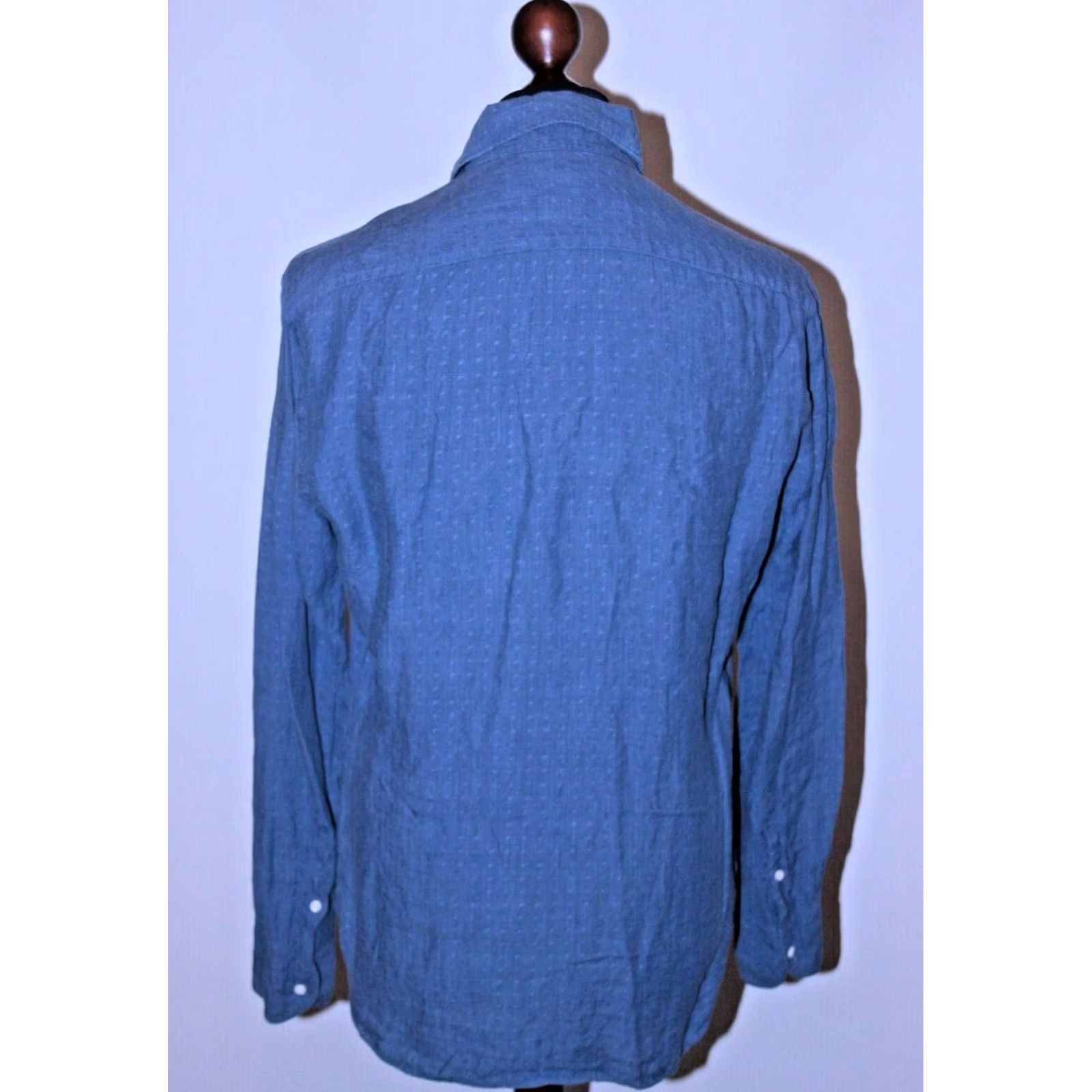 Vintage Boggi Milano formal shirt Mens Size L 100% linen Blue easy custom fit Size 42R - 4 Thumbnail