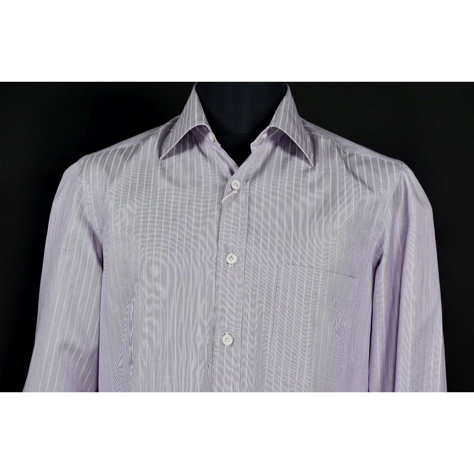 Kiton Kiton Dress Shirt Striped Cotton Long Sleeve 16/41 Lily White 16/41 Mens Classic Shirt Size 42R - 2 Thumbnail