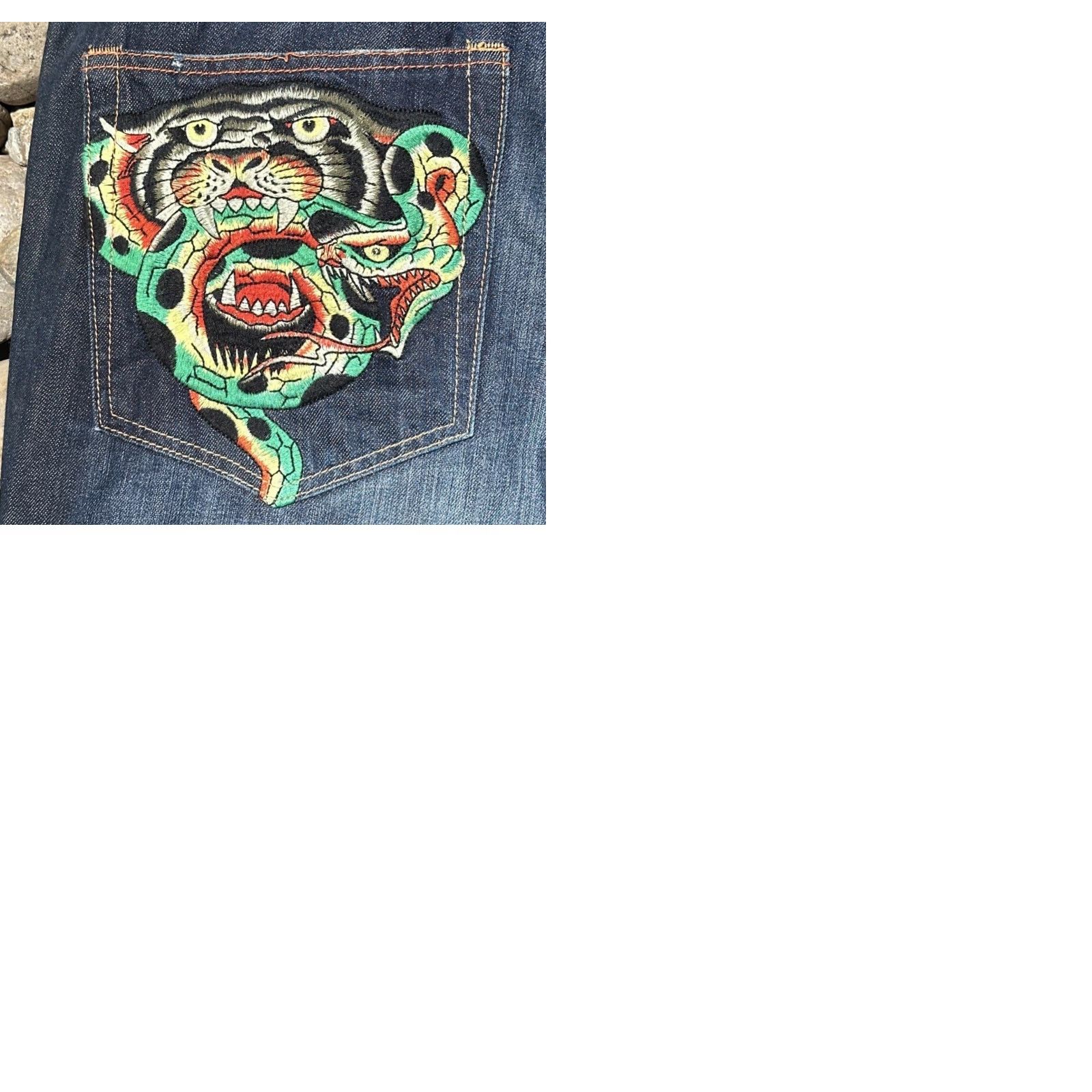 Ed Hardy VINTAGE Ed Hardy Denim Blue Jeans Mens 40x34 Embroidered Snake Tiger Tattoo Art Hipster Straight 2007 Size US 40 / EU 56 - 12 Thumbnail