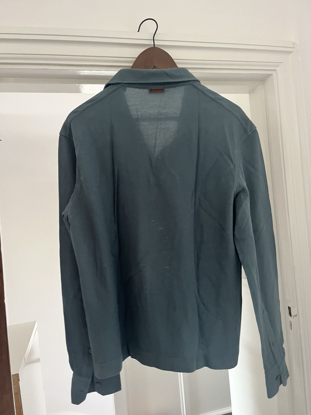 Ermenegildo Zegna Zegna teal/ grey long sleeve cotton polo size 50/medium Size US M / EU 48-50 / 2 - 4 Thumbnail