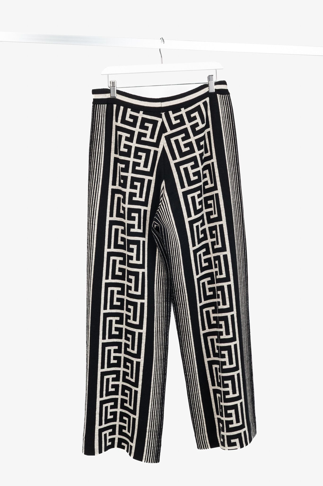 Balmain Balmain Ivoire & Noir Monogram-Jacquard Wool Sweatpants Size 30" / US 8 / IT 44 - 2 Thumbnail