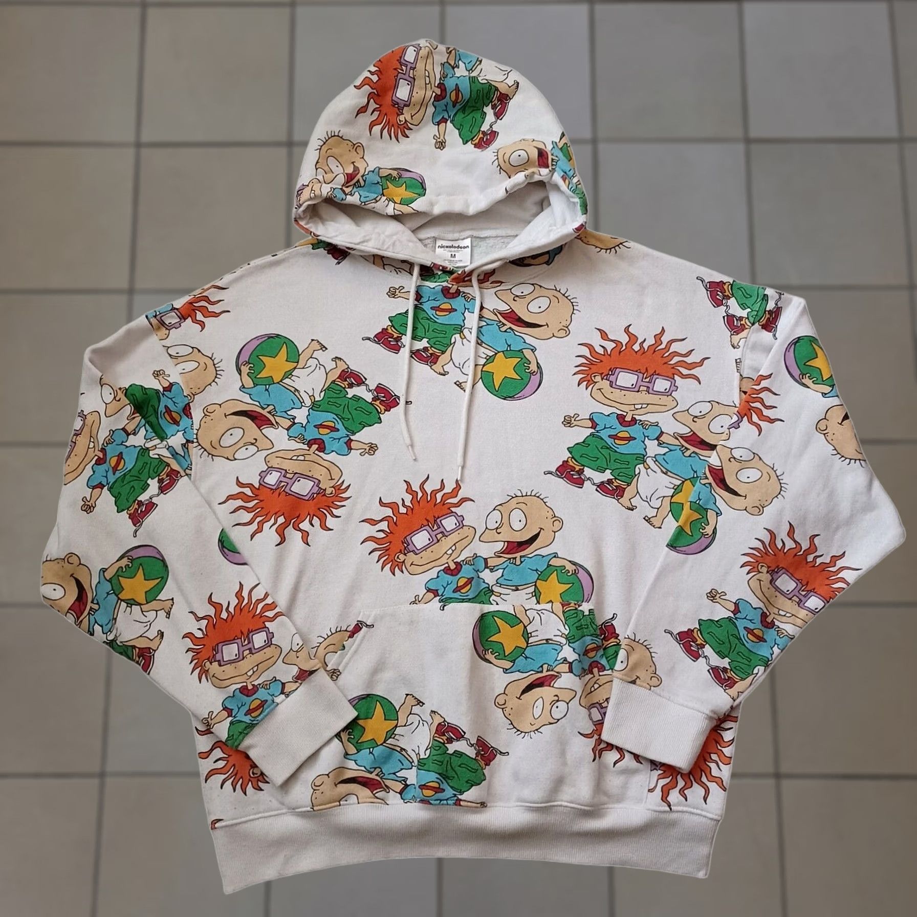 Nickelodeon Nickelodeon Rugrats Hoodie Mens M Ivory All Over Print Chuckie Finster Pockets Size US M / EU 48-50 / 2 - 1 Thumbnail