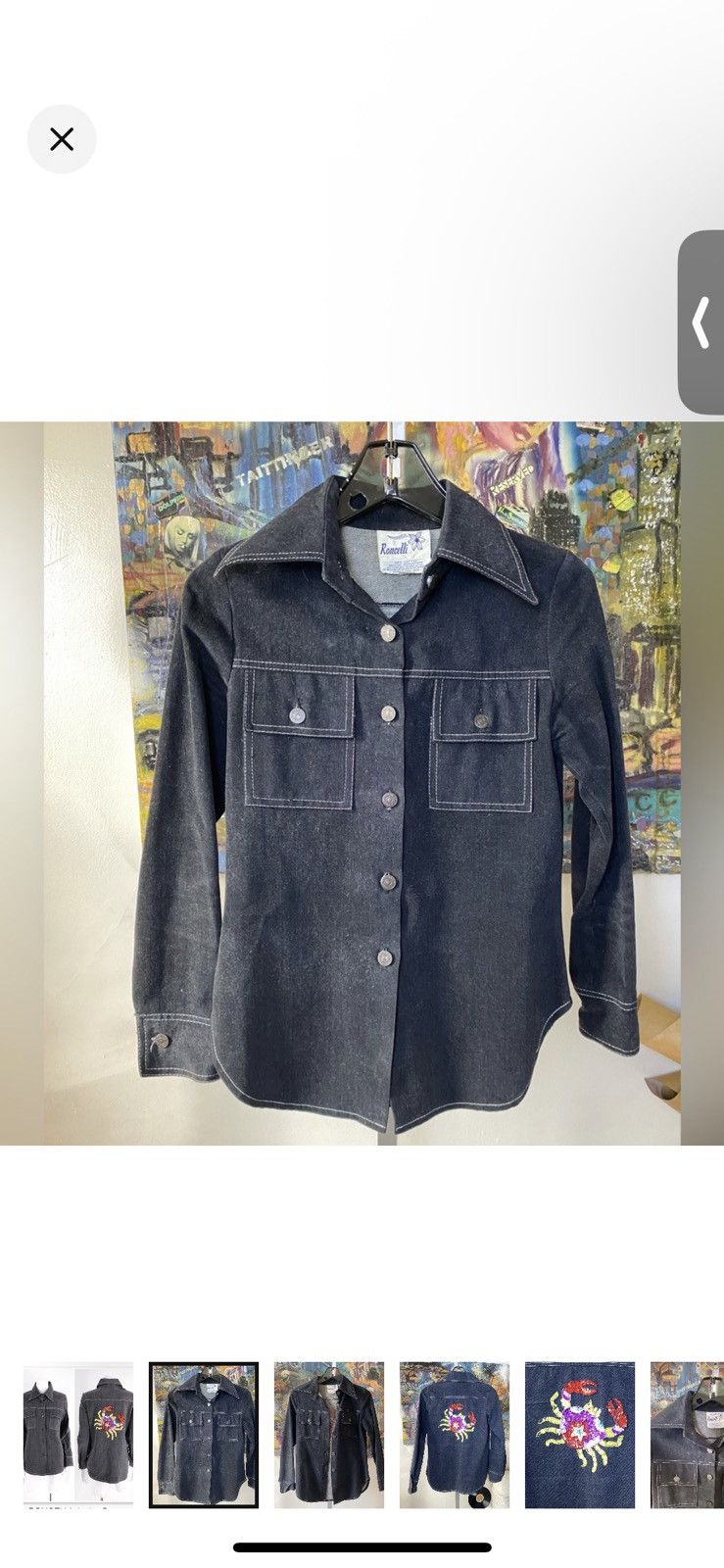 Other RARE! 70s RONCELLI Denim Jean Cancer Sequins Crab Jacket XS Size S / US 4 / IT 40 - 6 Thumbnail