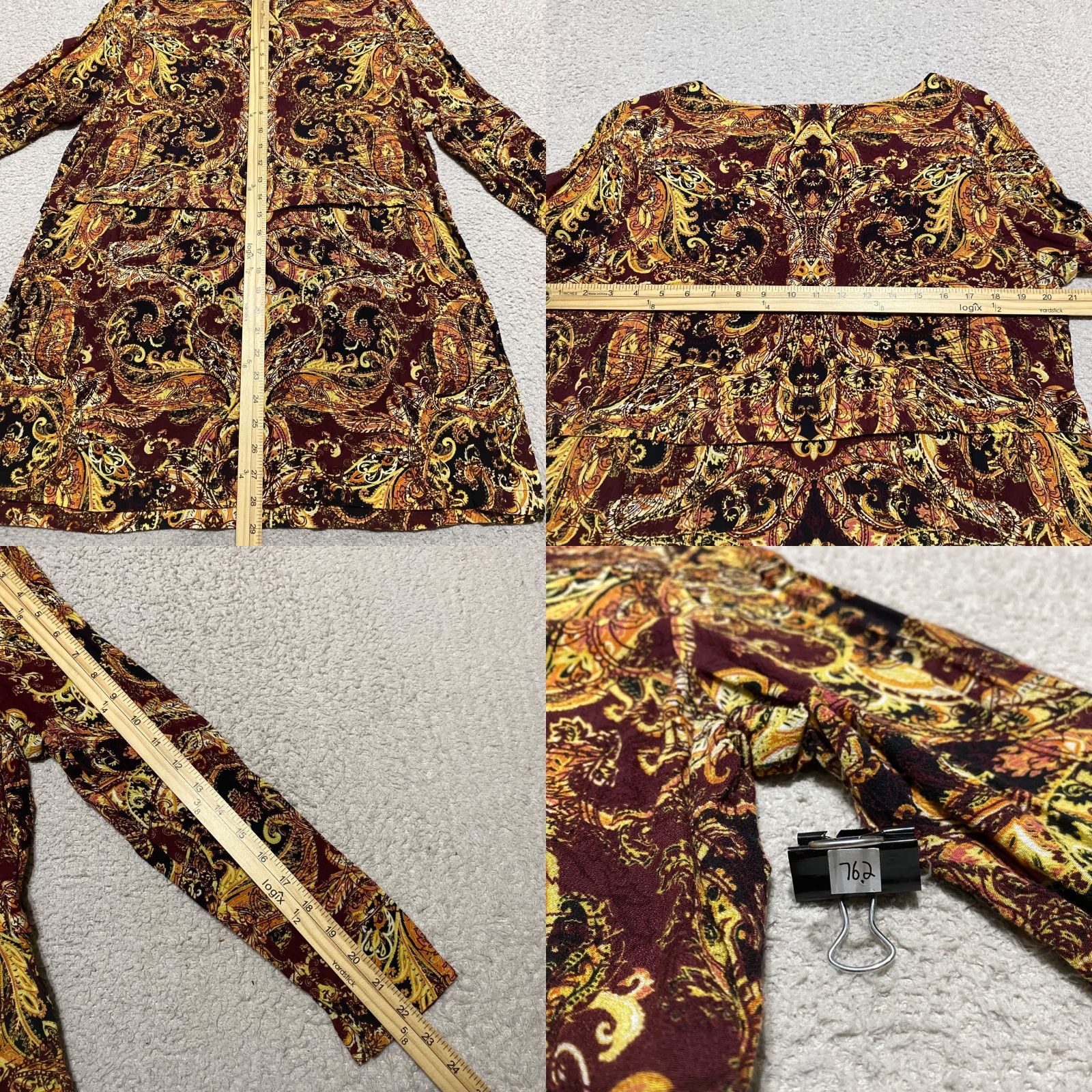 J. Jill J Jill Womens PL Petites Shirt Multicolor Paisley Boat Neck Tunic Long Sleeve Blouse Size L / US 10 / IT 46 - 8 Thumbnail