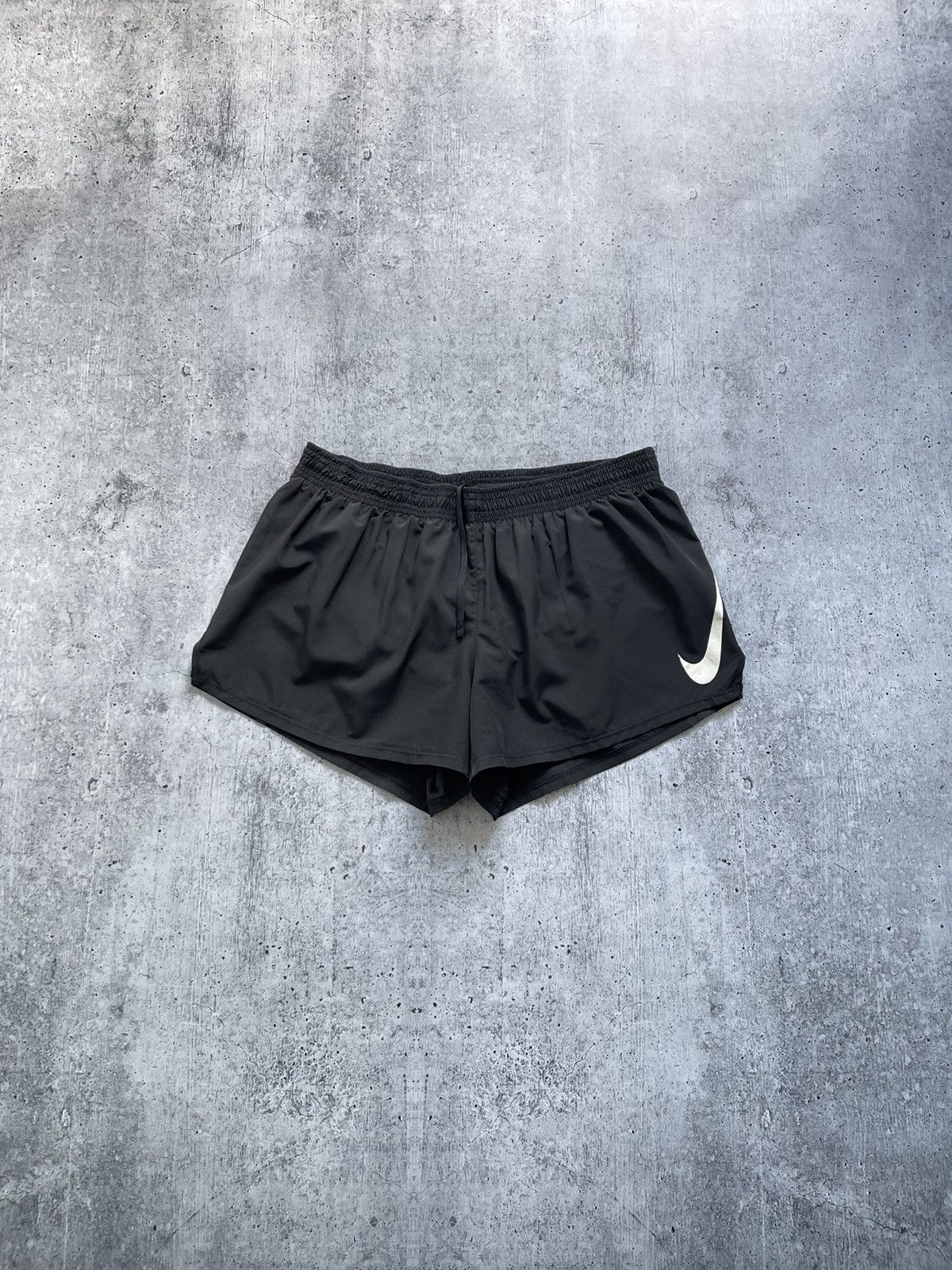 Pre-owned Nike X Vintage Nike Nylon Big Logo Swoosh Shorts Y2k In Black