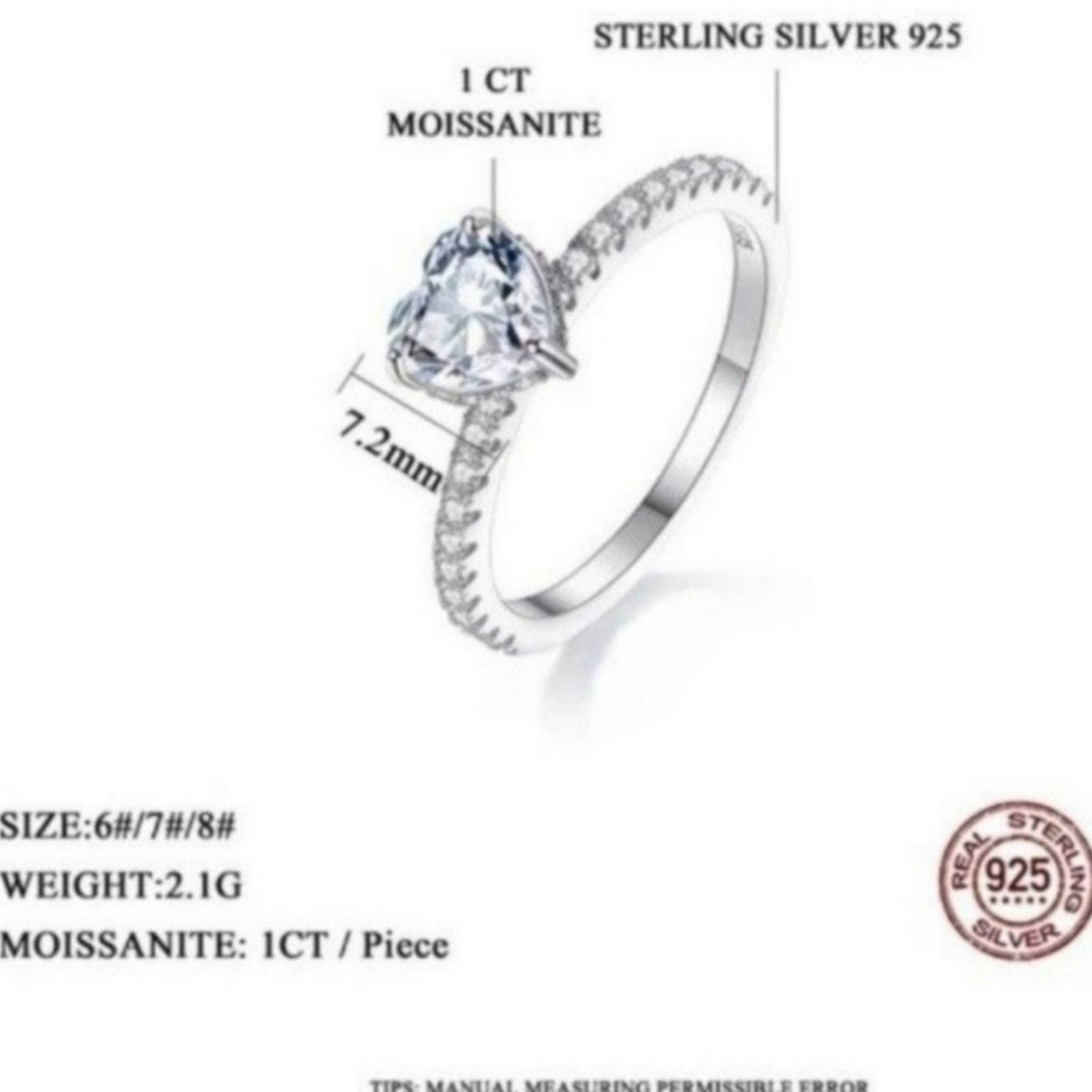 Other Moissanite Heart Ring Hidden Halo CZ Sterling Silver 6 NWT Size ONE SIZE - 10 Thumbnail