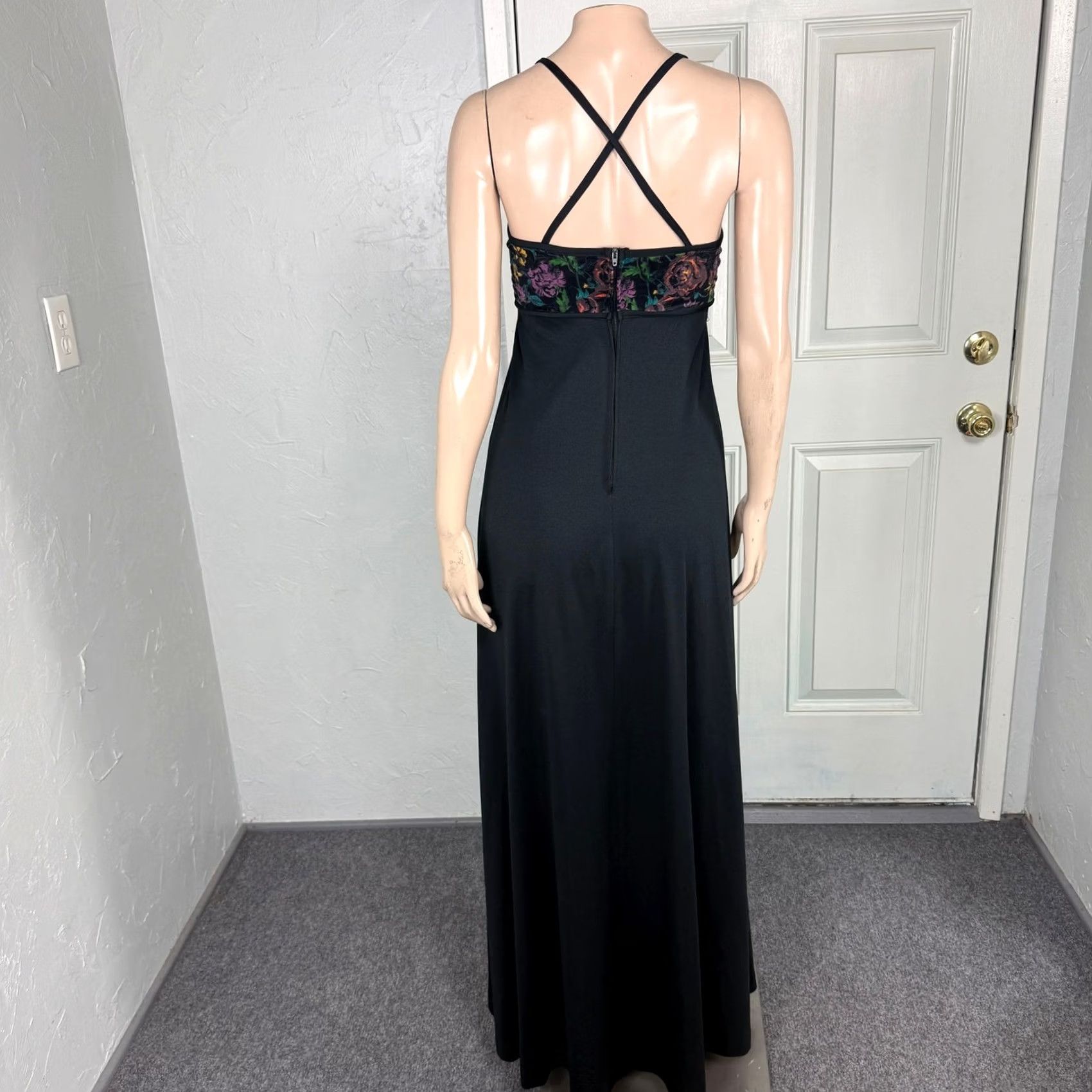 Velvet VINTAGE 70s Dress Maxi Black Polyester Knit Party Eveningwear 2XS Regular Long C4-25 Size XXS / US 00 / IT 34 - 7 Thumbnail
