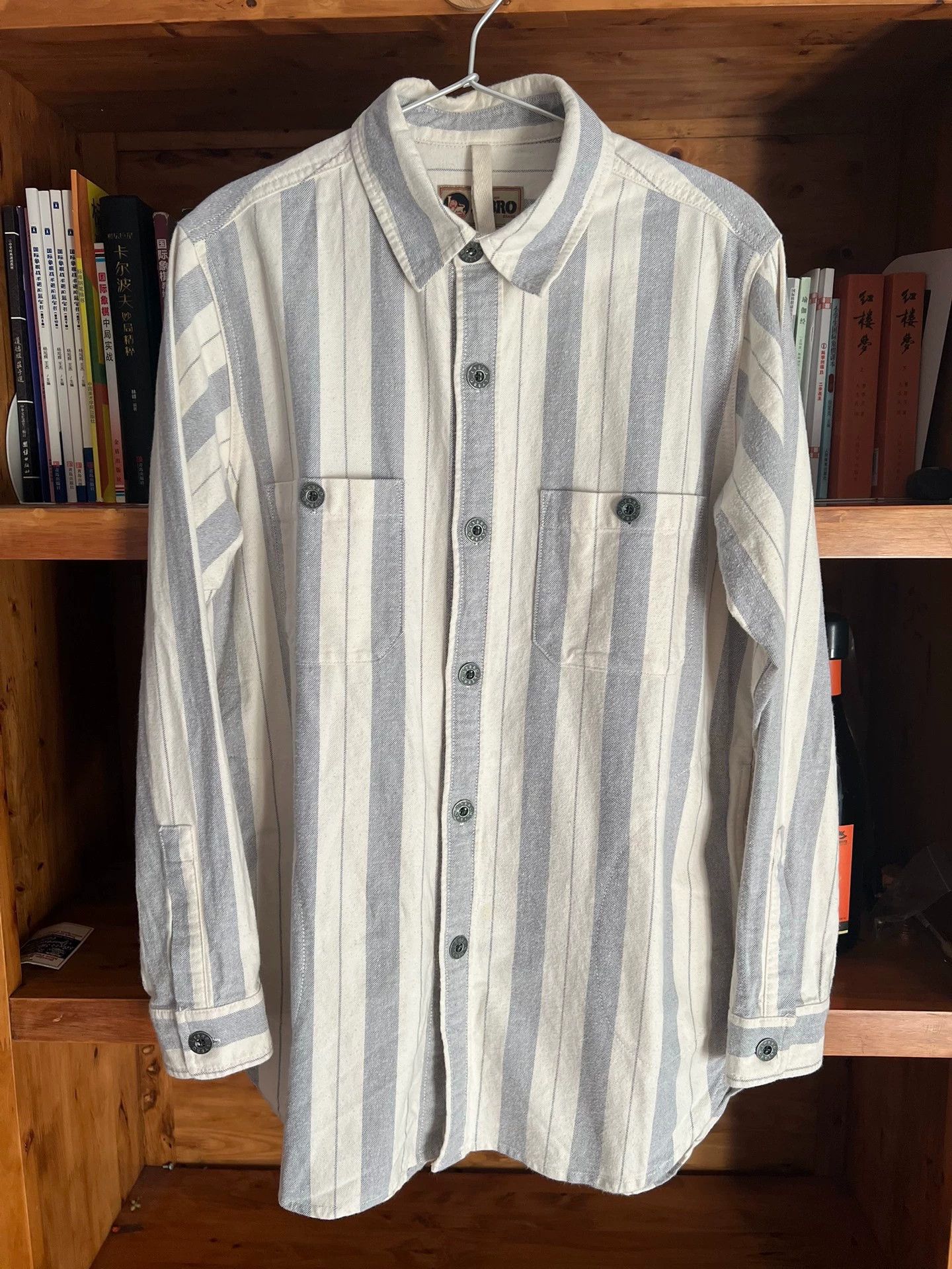 Nigel Cabourn Nigel Cabourn Snap Blue/White Stripe Shirt Jacket 46 S-M Size US S / EU 44-46 / 1 - 1 Thumbnail