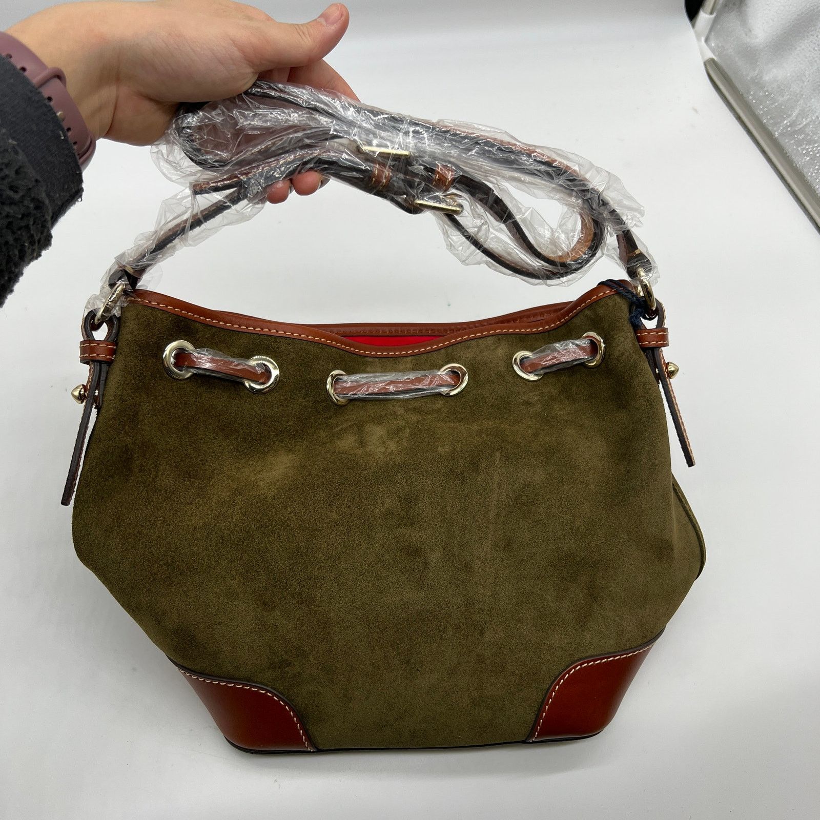 Dooney & Bourke Dooney & Bourke Suede Drawstring Crossbody Olive Size ONE SIZE - 2 Thumbnail