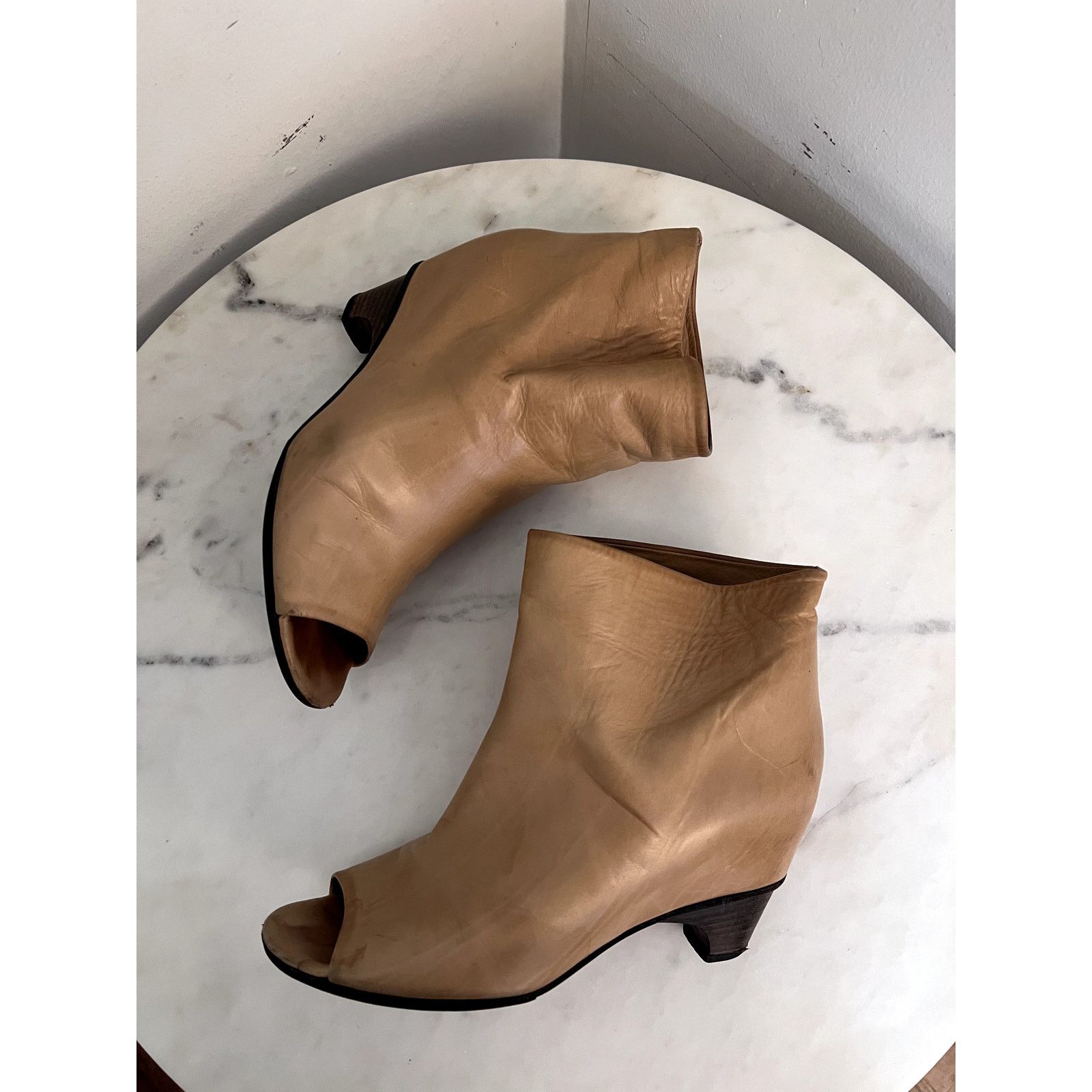Maison Margiela VINTAGE Margiela Line 22 Tan Leather Open Toe Booties EU37.5 Size US 7.5 / IT 37.5 - 6 Thumbnail