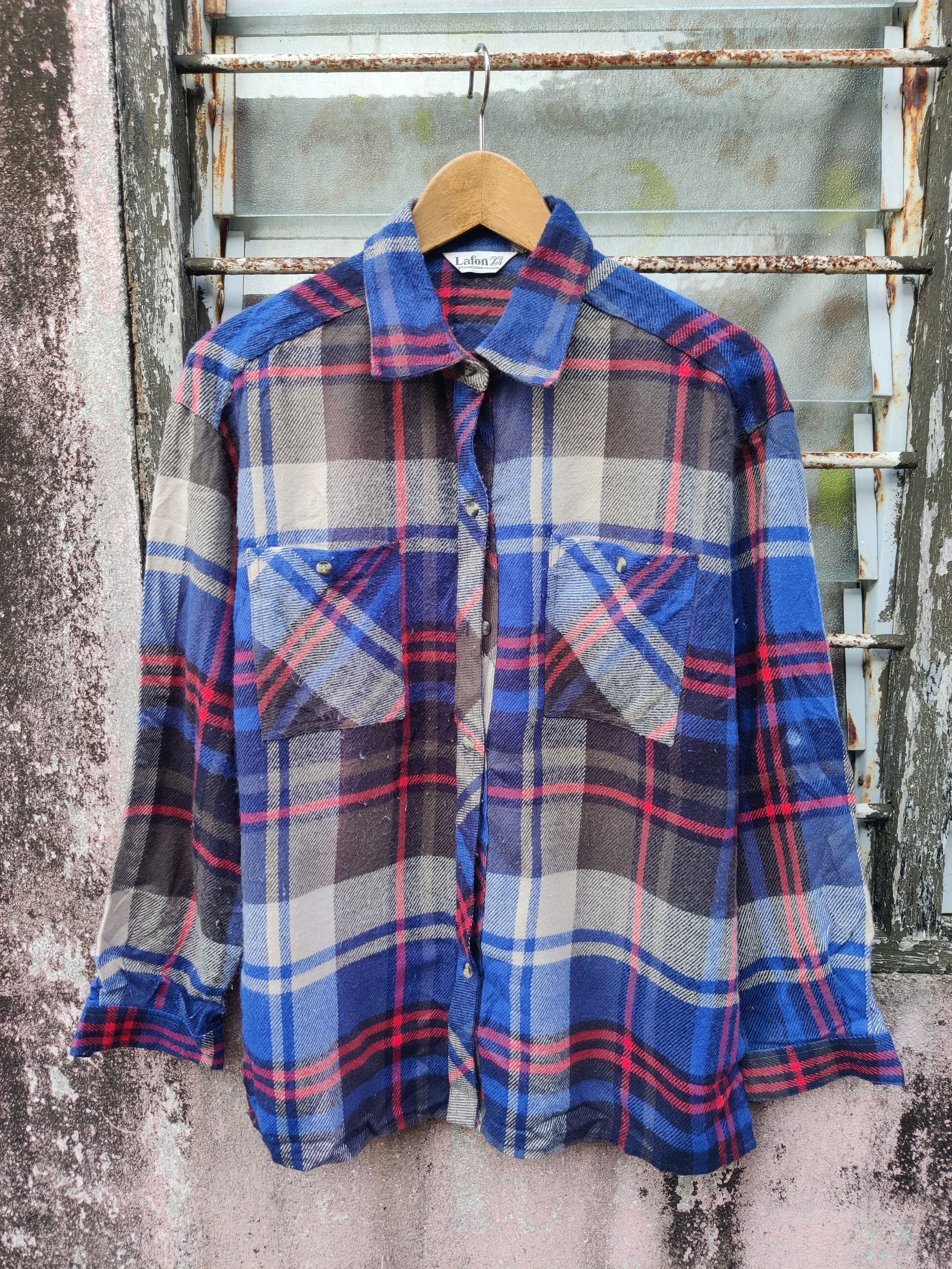 Vintage Vintage Lafon 27 Double Pocket Checkers Flannel Shirt Size US M / EU 48-50 / 2 - 1 Thumbnail