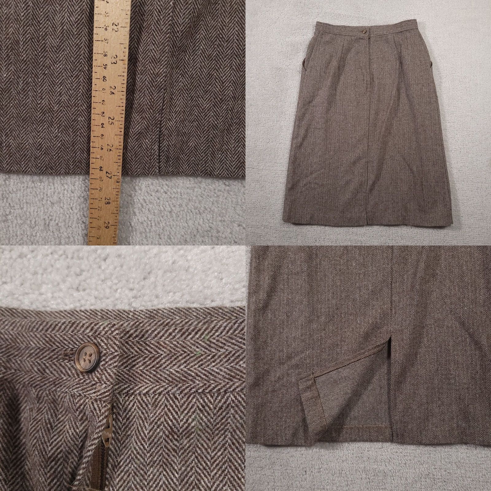 Vintage VINTAGE Isaac Hazan Skirt Midi Women's Brown Knit Pockets Union USA 14P Wool Blend Size 36" / US 14 / IT 50 - 8 Thumbnail