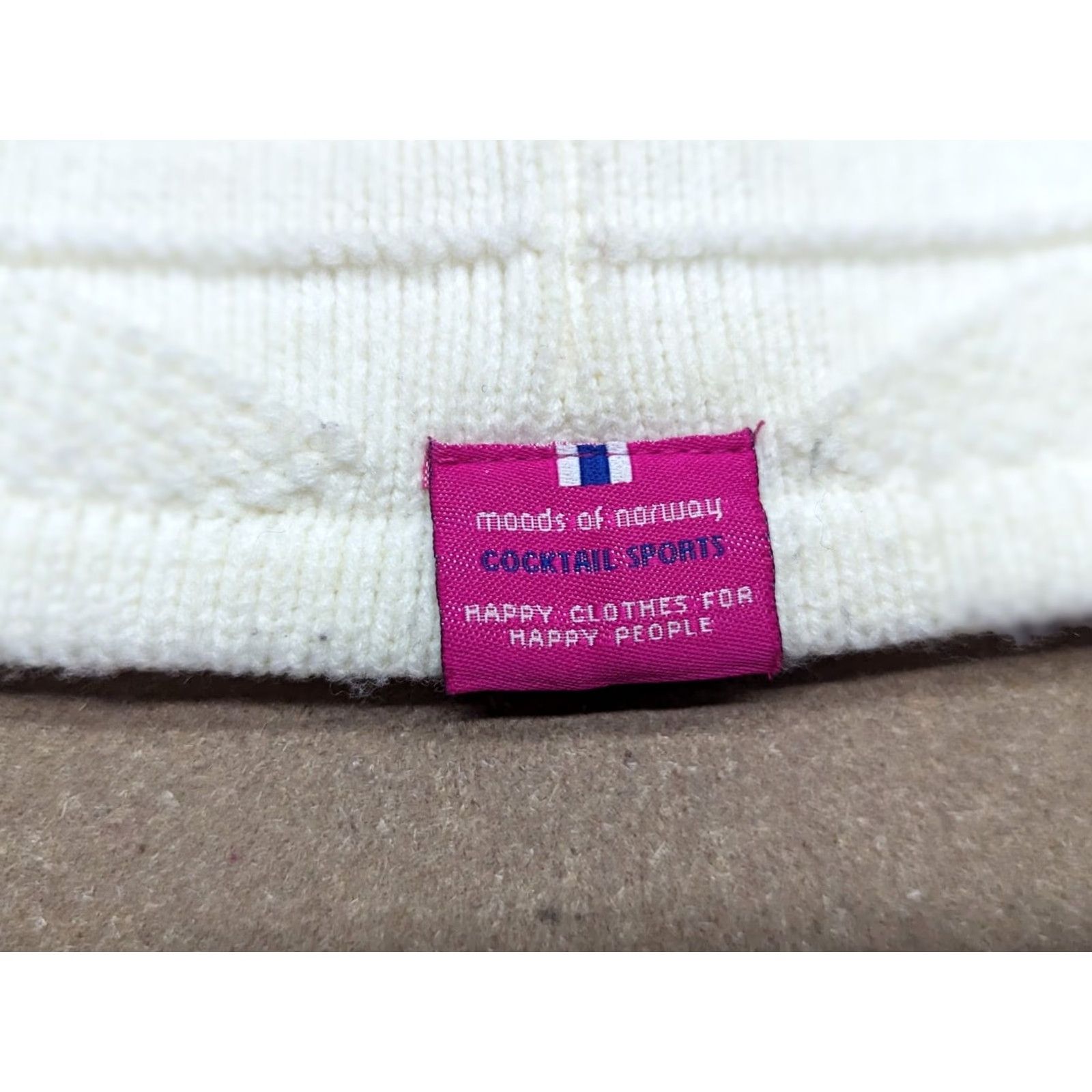 Vintage Moods of Norway Beanie Hat One Size Lined Pom Pom Spellout Knitted White Hat Adults Unisex Beanie Mens Womens Size ONE SIZE - 7 Thumbnail