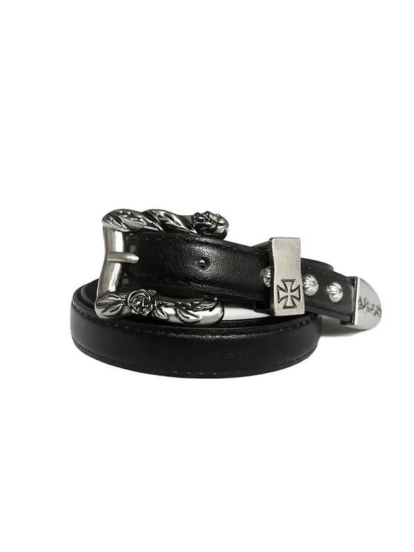 Leather Black Leather Belt with Silver Buckle and Turquoise Accents Size ONE SIZE - 3 Thumbnail