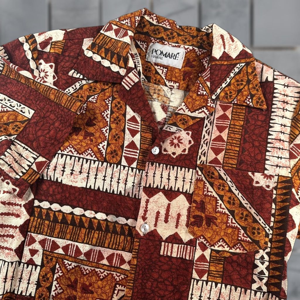 Vintage VINTAGE POMARE Hawaii Men’s Shirt Button-Up Casual 70s Classic Abstract Textured Brown Rust Orange Cream Short Sleeve Collared Chest Pocket M Size US M / EU 48-50 / 2 - 1 Thumbnail